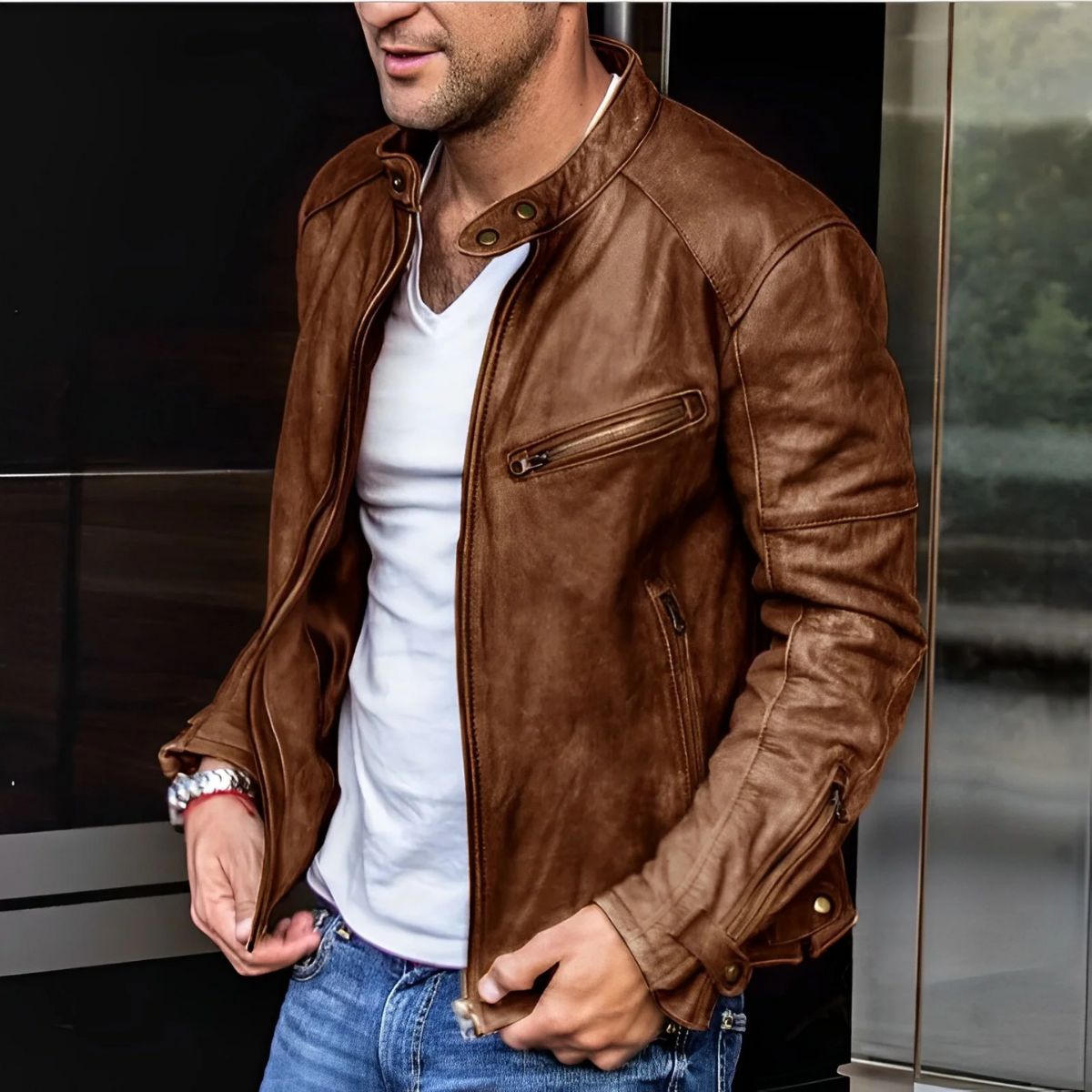 The Brooklyn - Veste en cuir classique style motard pour homme