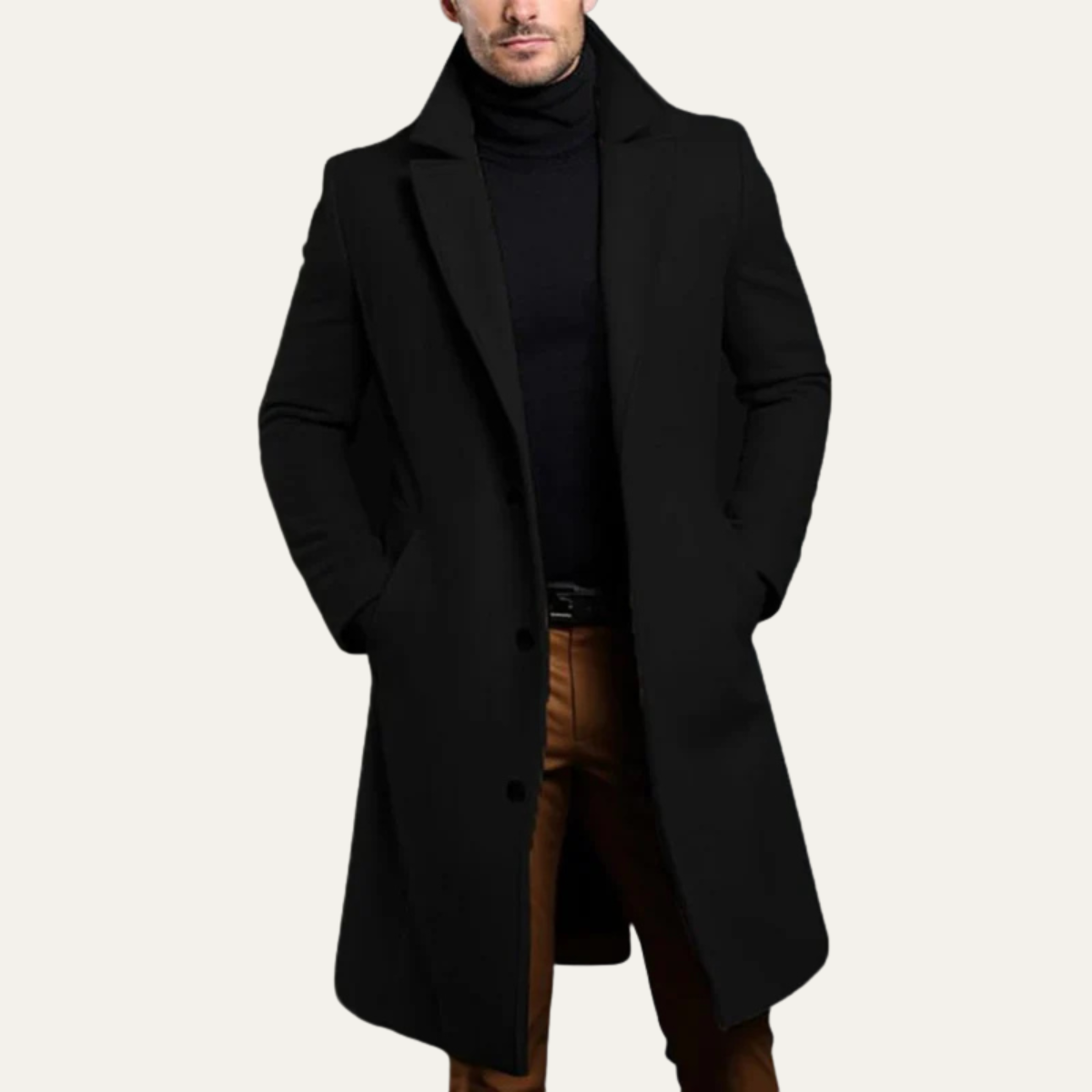 The Padstow - Manteau en Laine Noir Minimaliste Élégant pour Homme