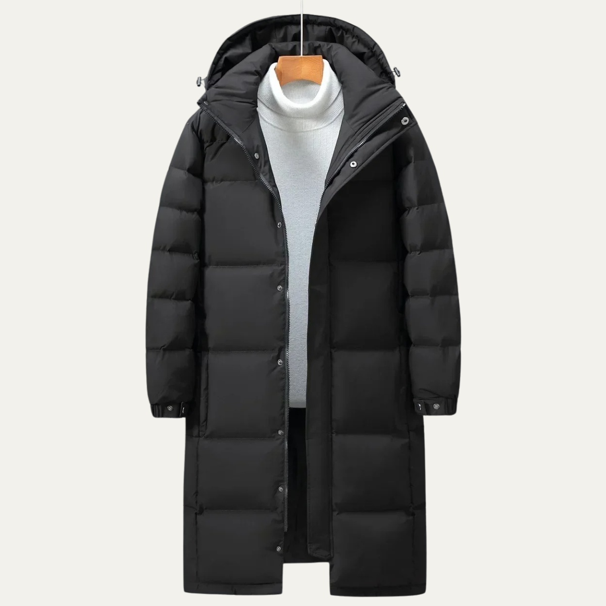 The Westminster - Manteau Puffer Long Noir à Capuche pour Homme
