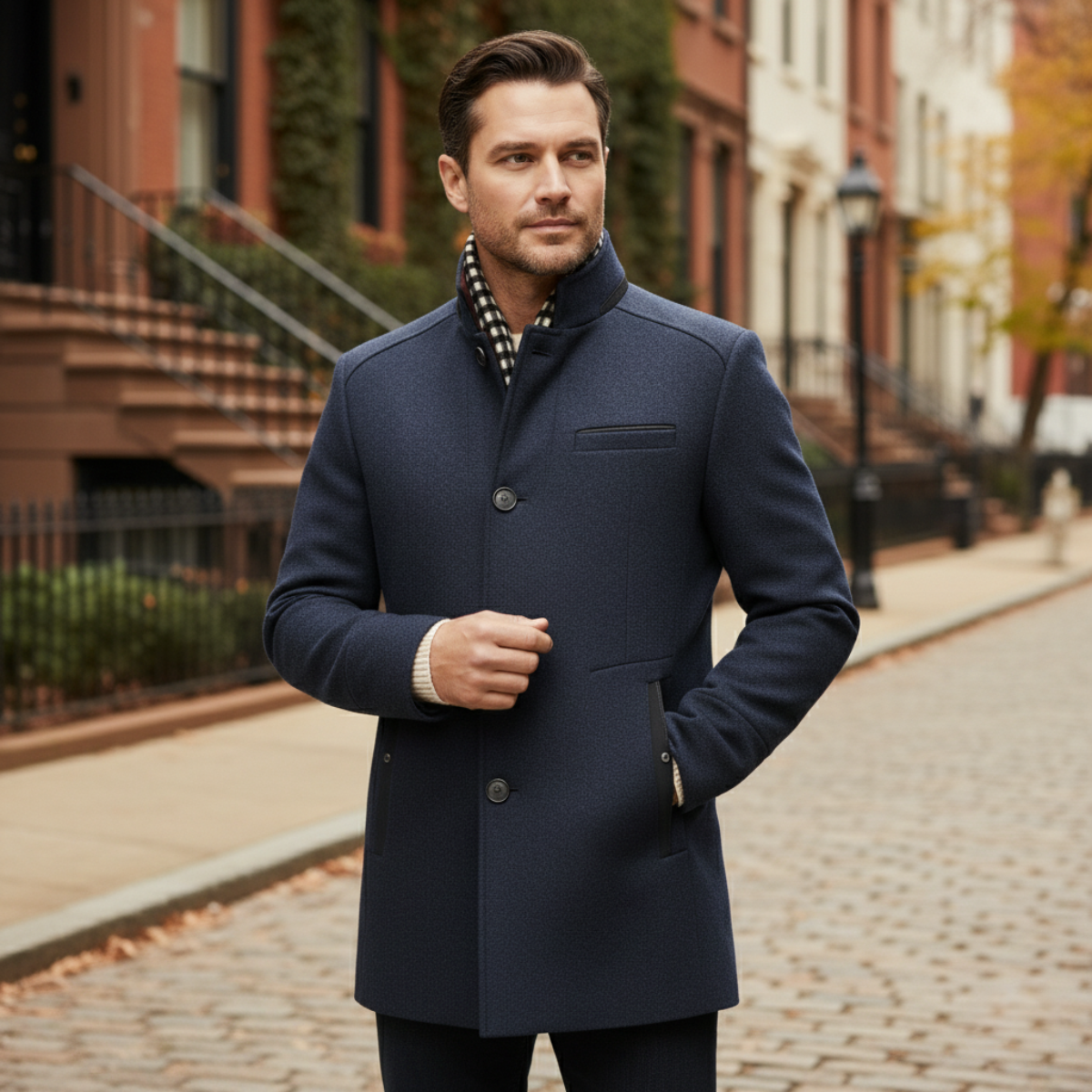 The Blenheim - Trench-coat en laine chic et décontracté pour homme avec col montant