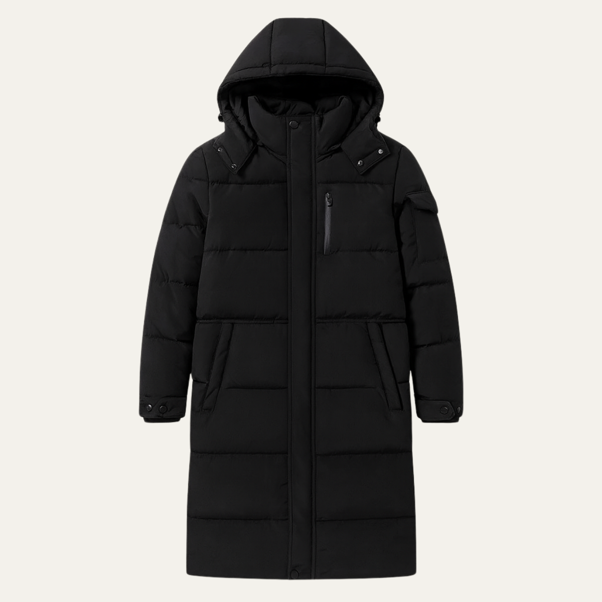 The Woking Manteau matelassé long thermique noir pour homme avec capuche