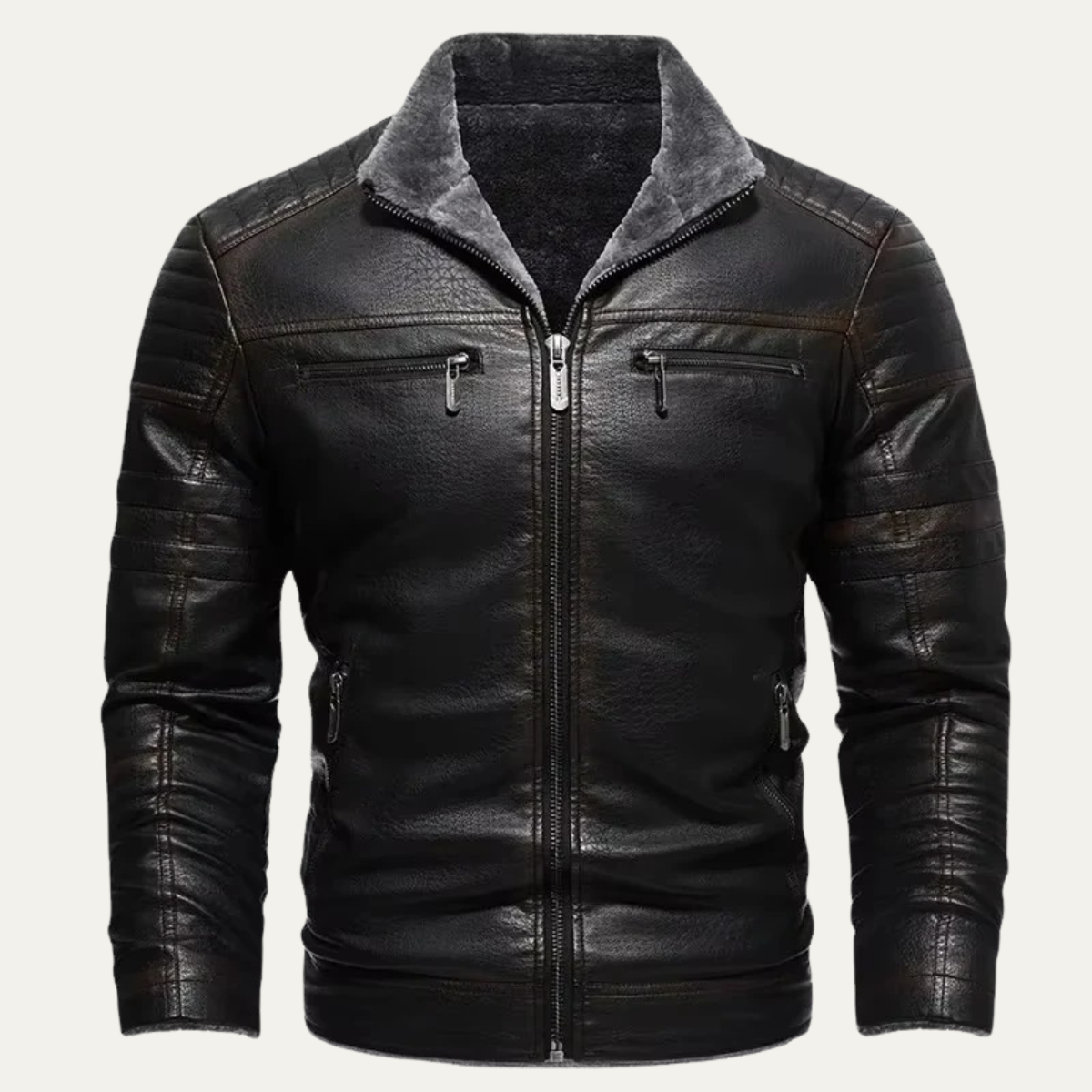 The Grayshire - Veste vintage en cuir pour homme doublée de peau de mouton