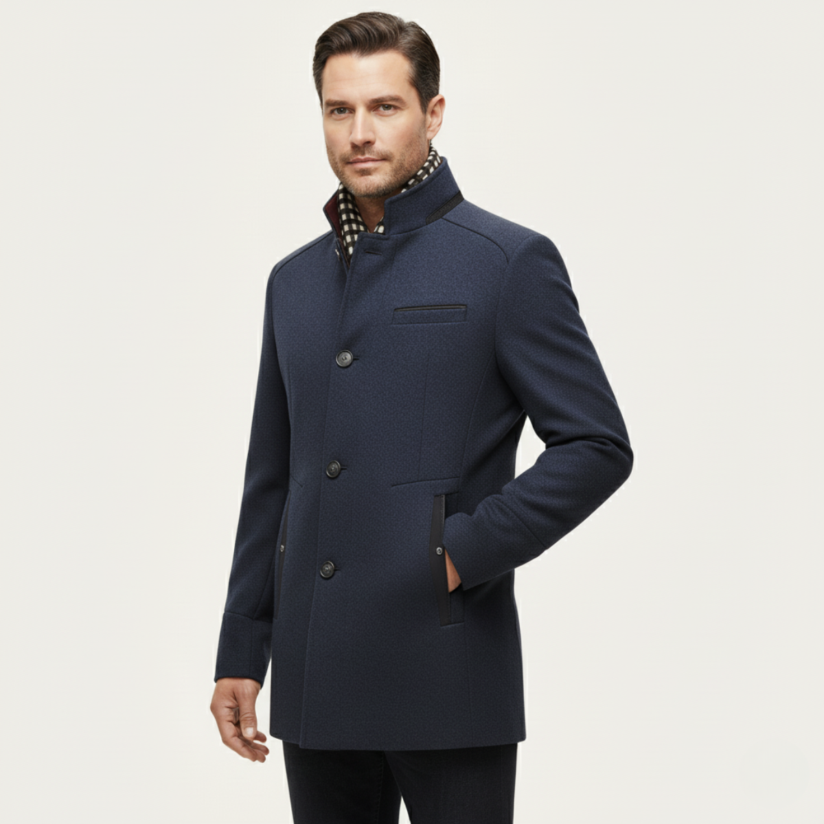 The Blenheim - Trench-coat en laine chic et décontracté pour homme avec col montant