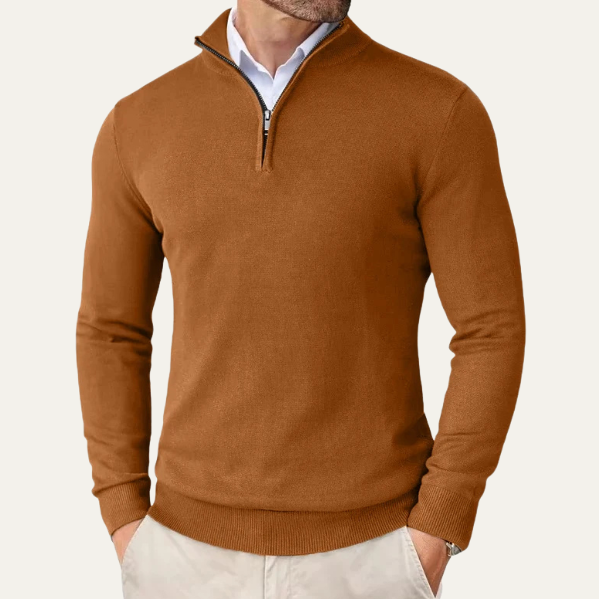 The Elmwood - Pull en tricot à col haut et fermeture éclair quart de longueur pour homme