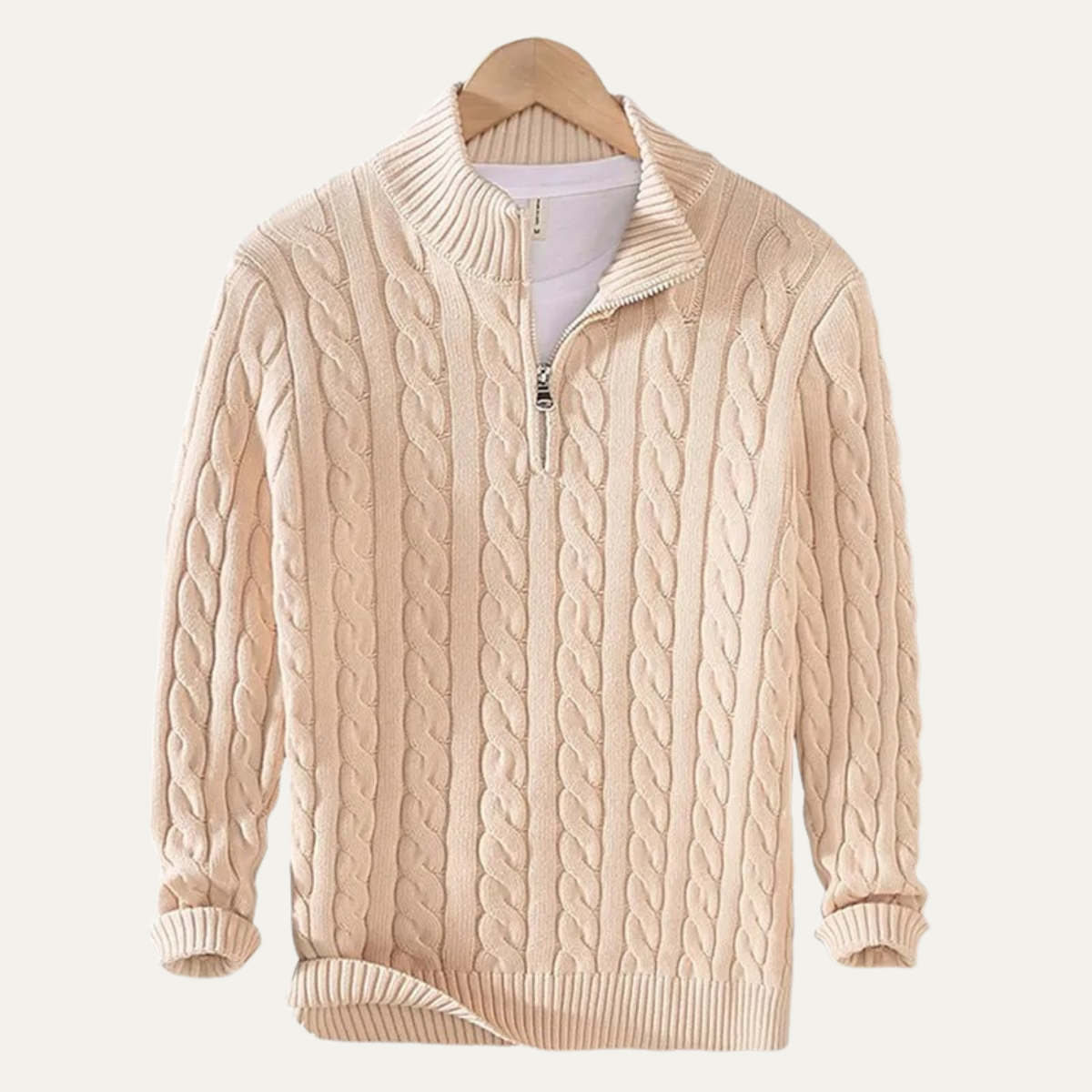 The Ashmeadow - Pull à fermeture éclair pour homme en 100 % coton doux tricoté torsadé