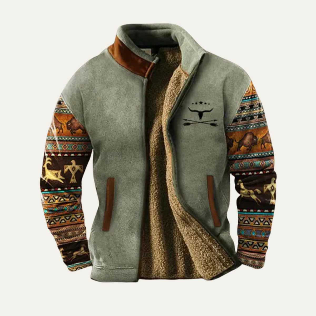 The Maddison - Manteau d'hiver vintage pour homme avec doublure en sherpa et manches à motifs