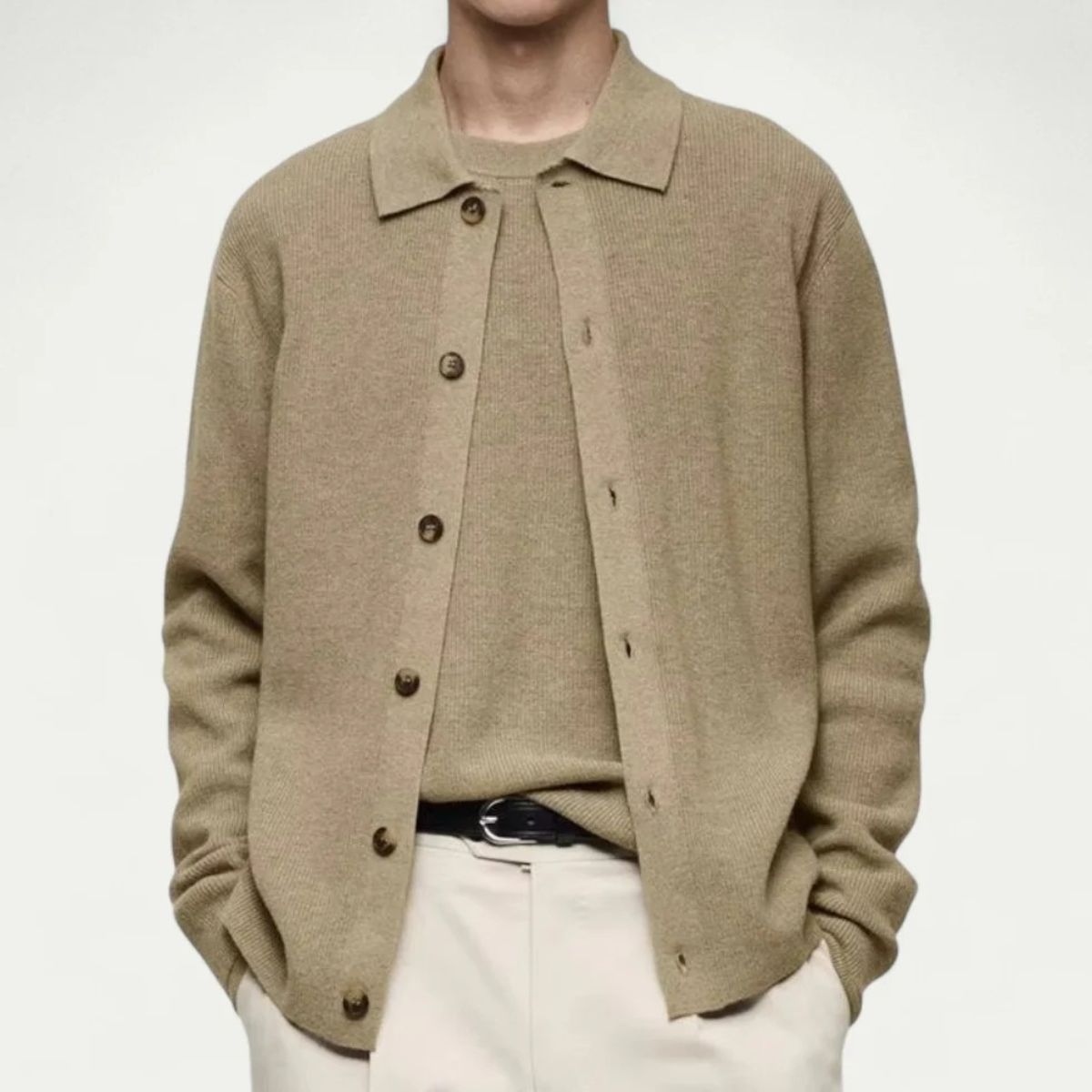 The Positano - Cardigan Tricoté Élégant pour Hommes - Col Revers et Boutons Frontaux