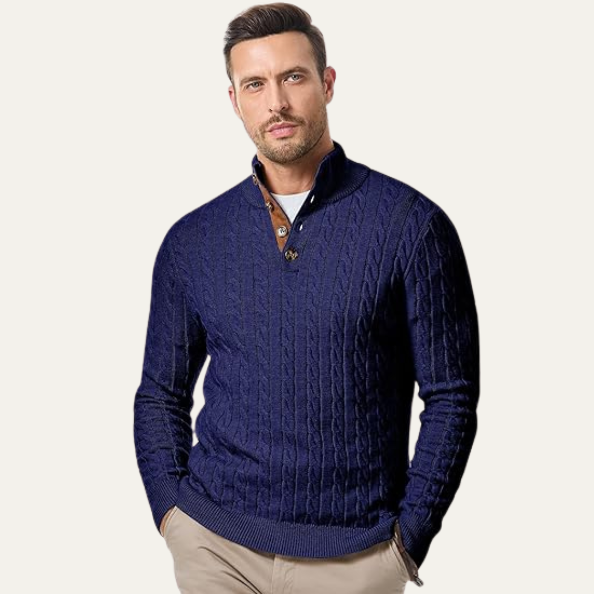 The Stamford – Pull homme col montant en maille torsadée
