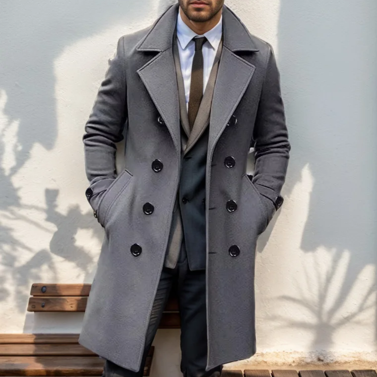 The Prescott - Manteau long à double boutonnage en laine mélangée pour homme