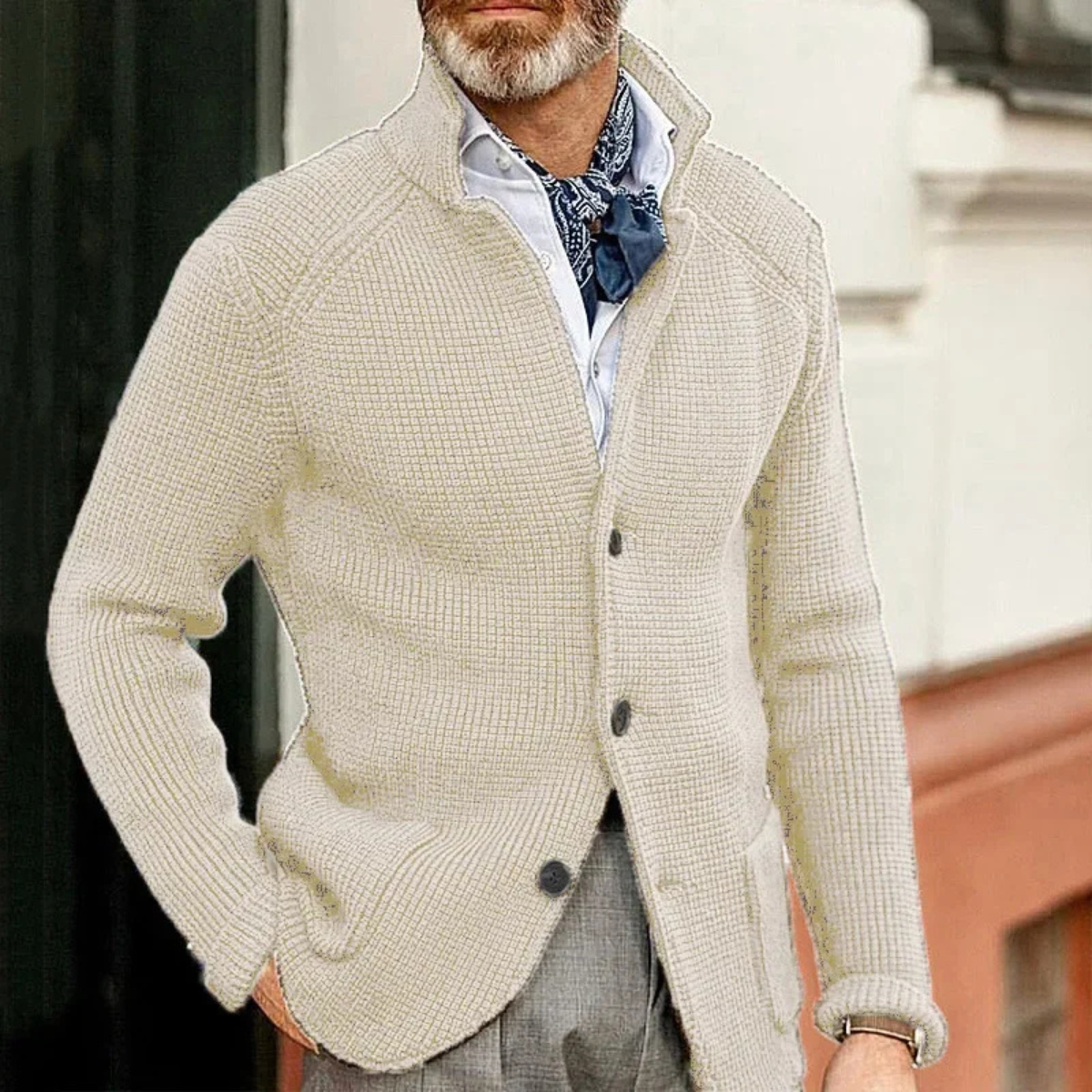 The Whitfield - Cardigan Boutonné Trandy à Col Montant pour Homme