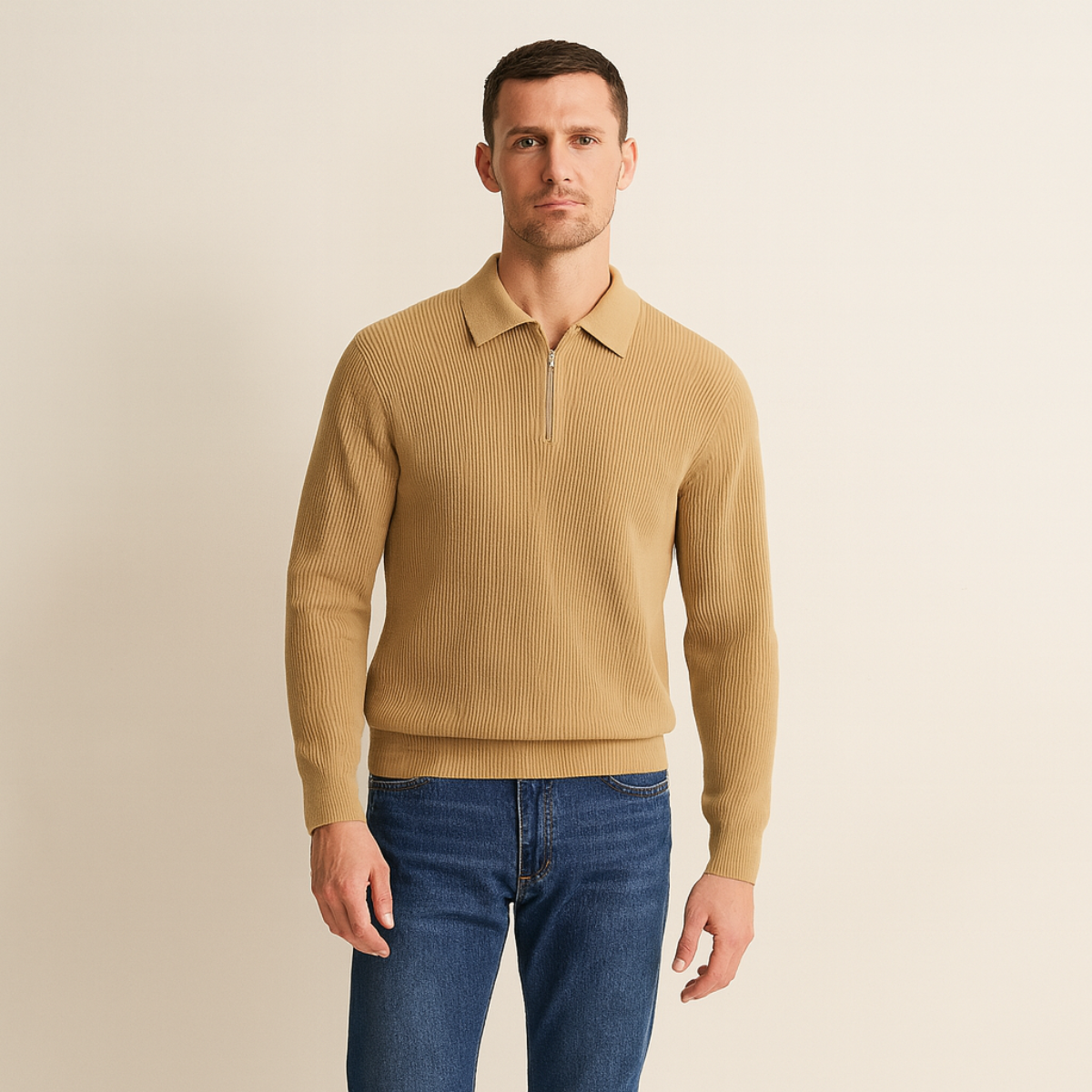 The Zurich - Pull en coton de luxe pour homme avec col zippé aux trois quarts
