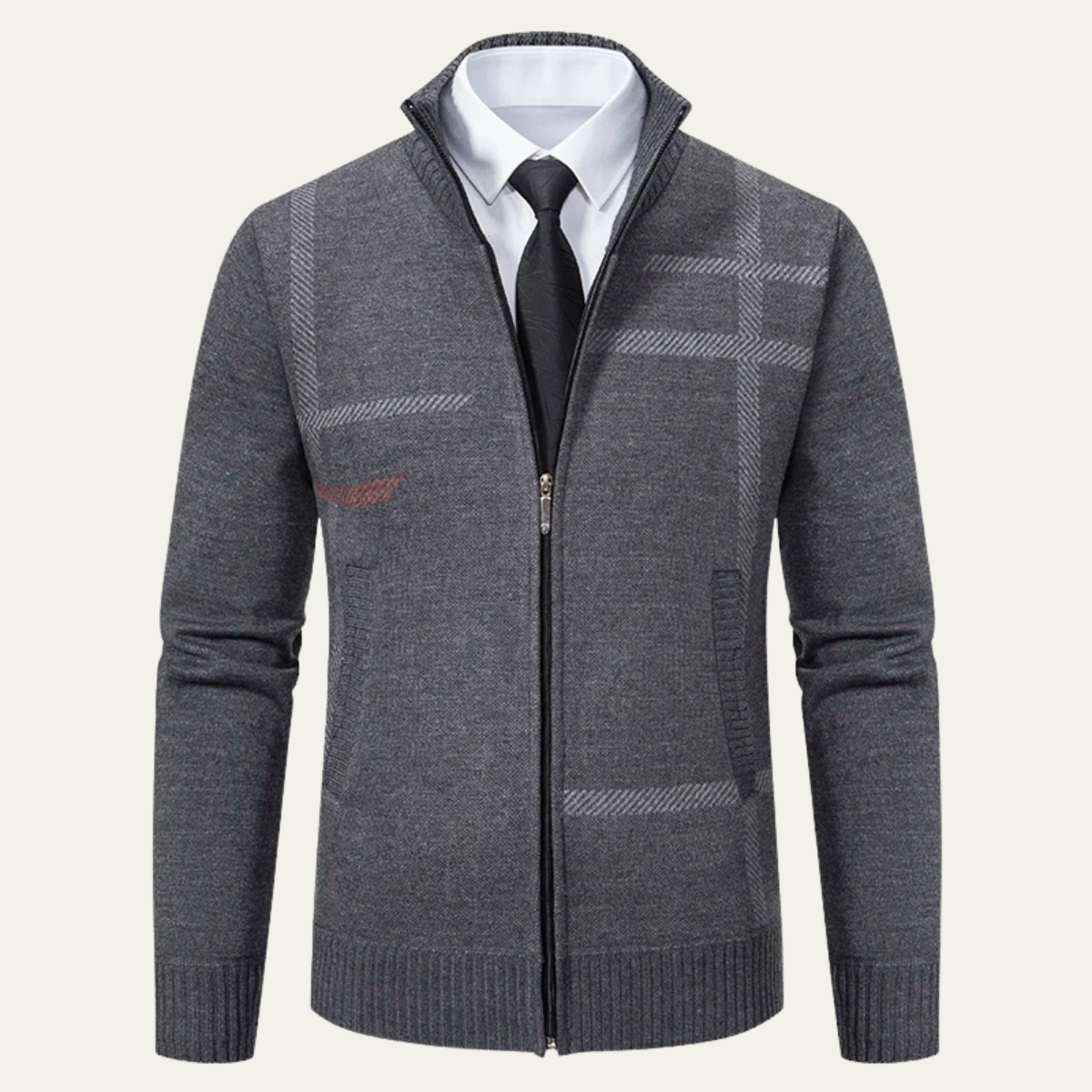 The Ashglen – Cardigan Zippé Col Montant Motif Carreau pour Homme