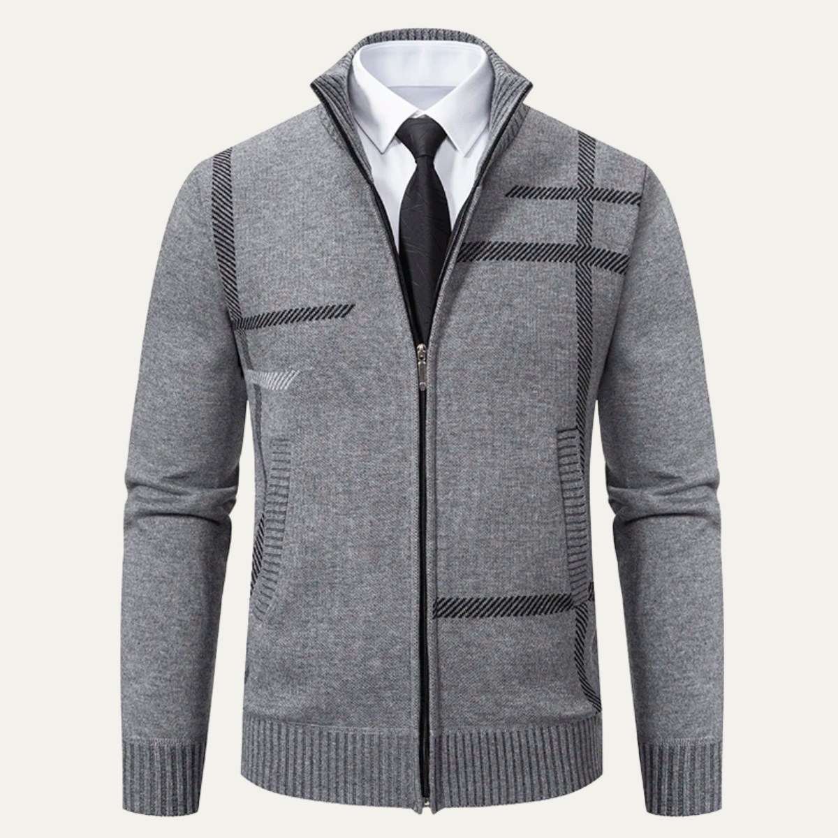 The Ashglen – Cardigan Zippé Col Montant Motif Carreau pour Homme