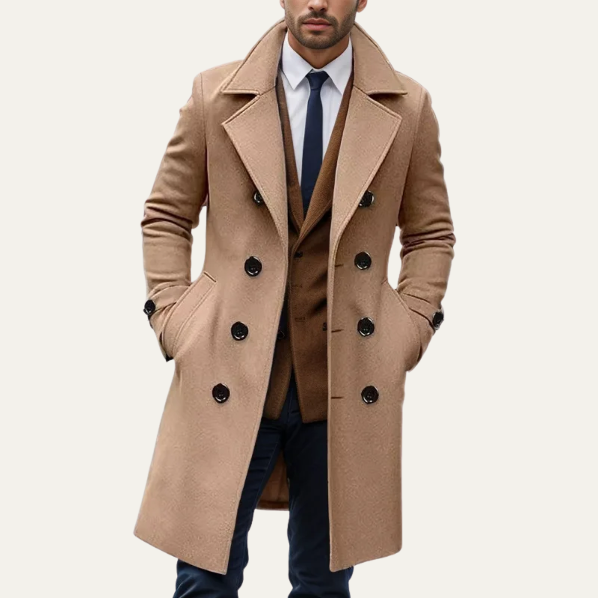 The Prescott - Manteau long à double boutonnage en laine mélangée pour homme