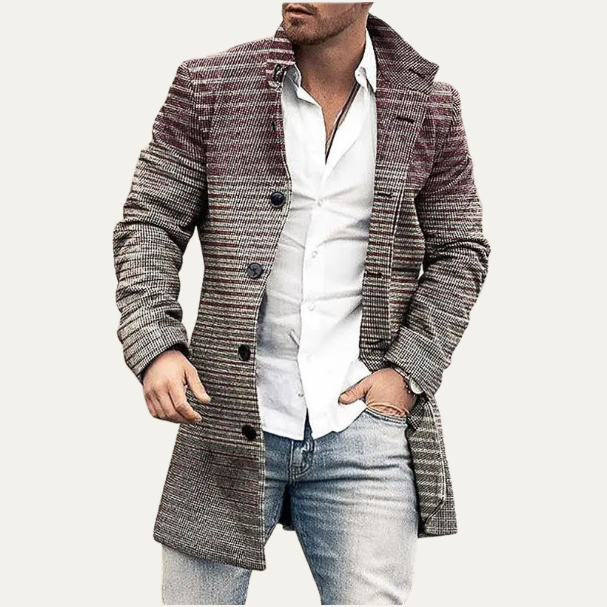 The Glenhaven - Veste longue géométrique colorée pour homme avec poches