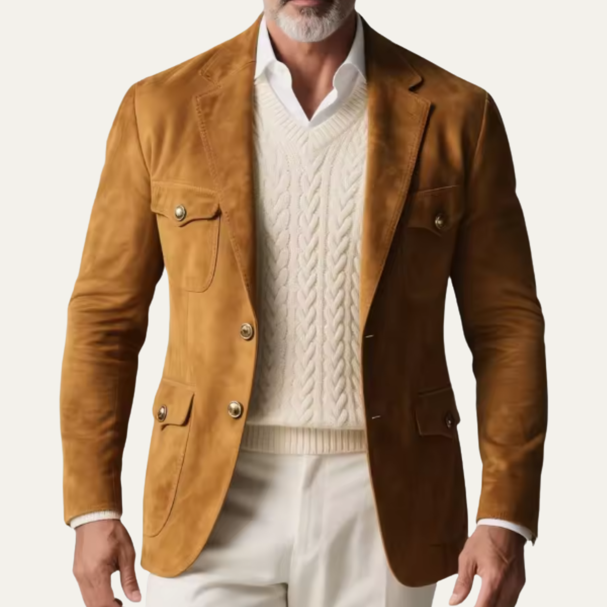The Soverato - Blazer Décontracté Retro en Suède à Multi Poches pour Homme