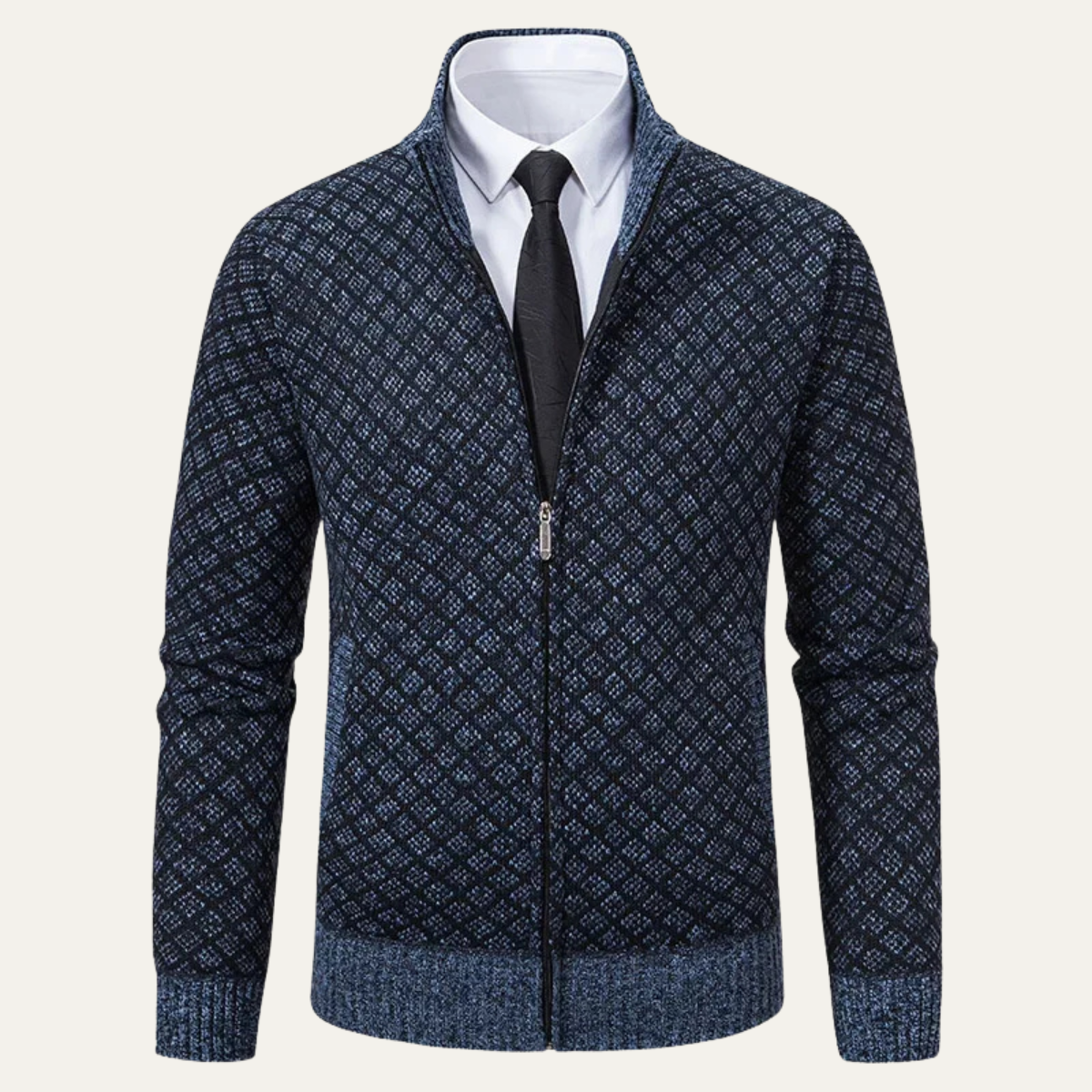 The Southbank – Cardigan Zippé Col Montant Motif Jacquard pour Homme