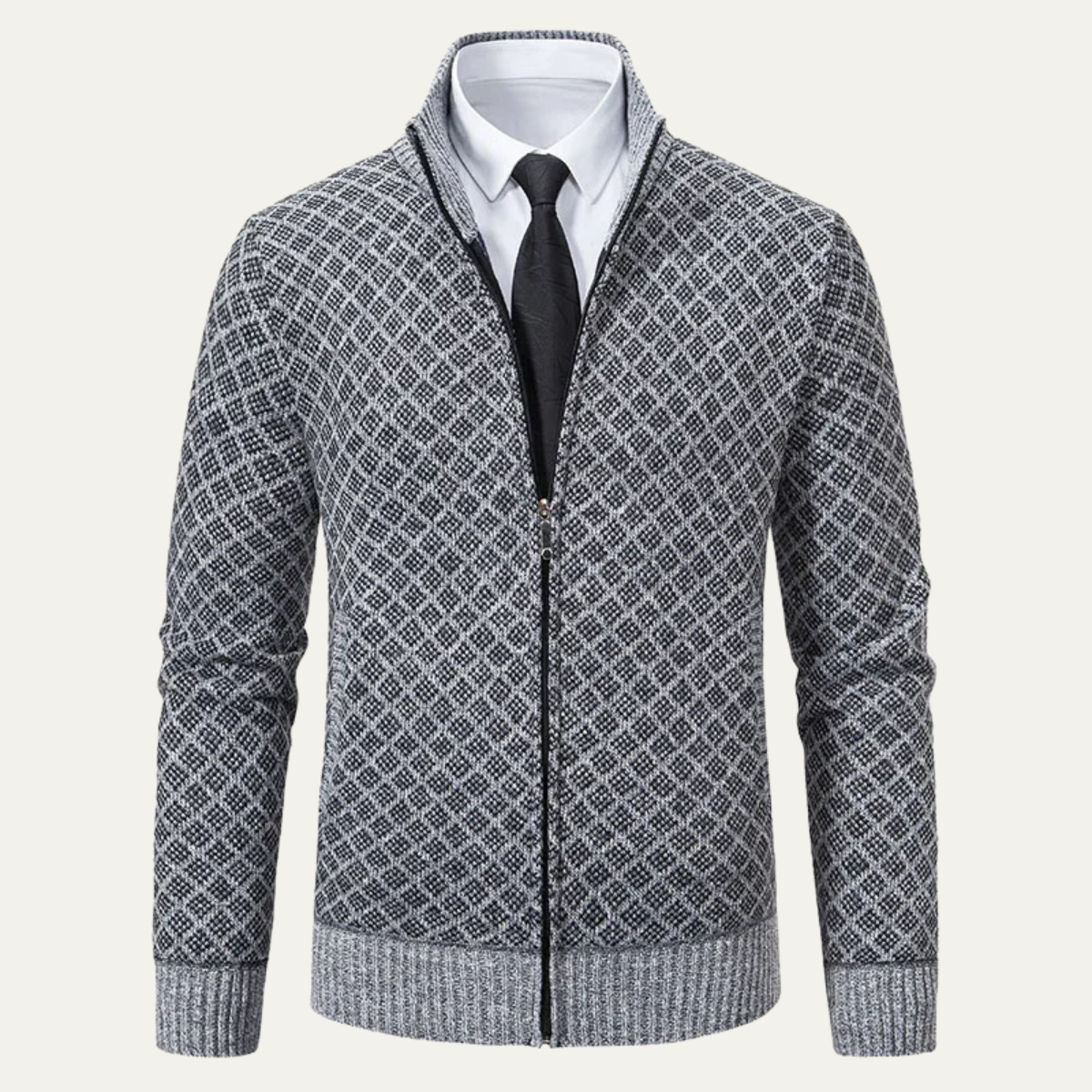 The Southbank – Cardigan Zippé Col Montant Motif Jacquard pour Homme