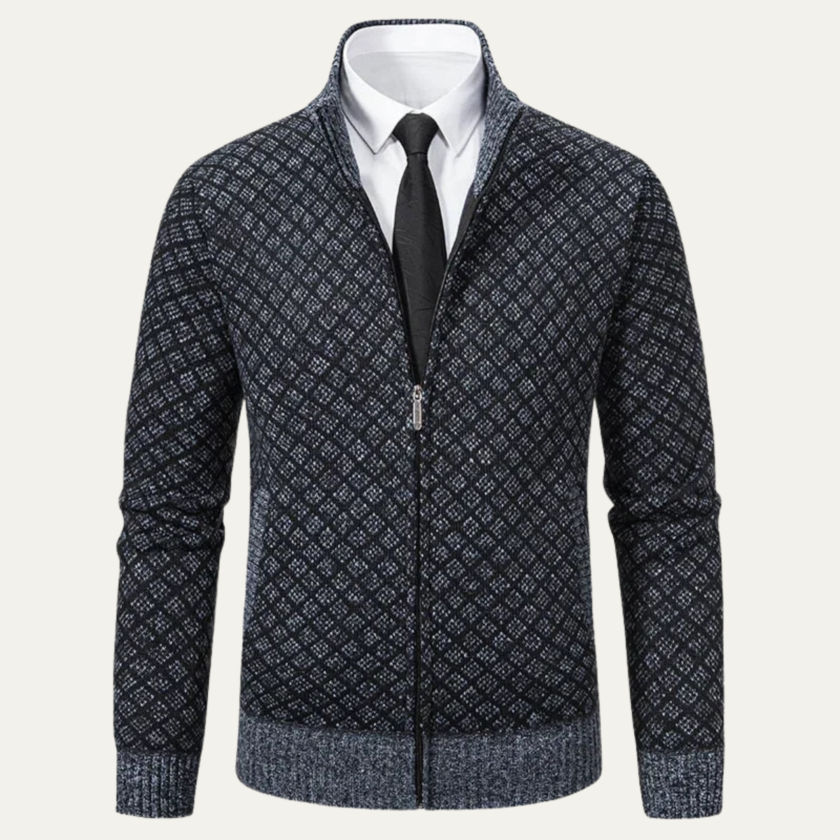 The Southbank – Cardigan Zippé Col Montant Motif Jacquard pour Homme