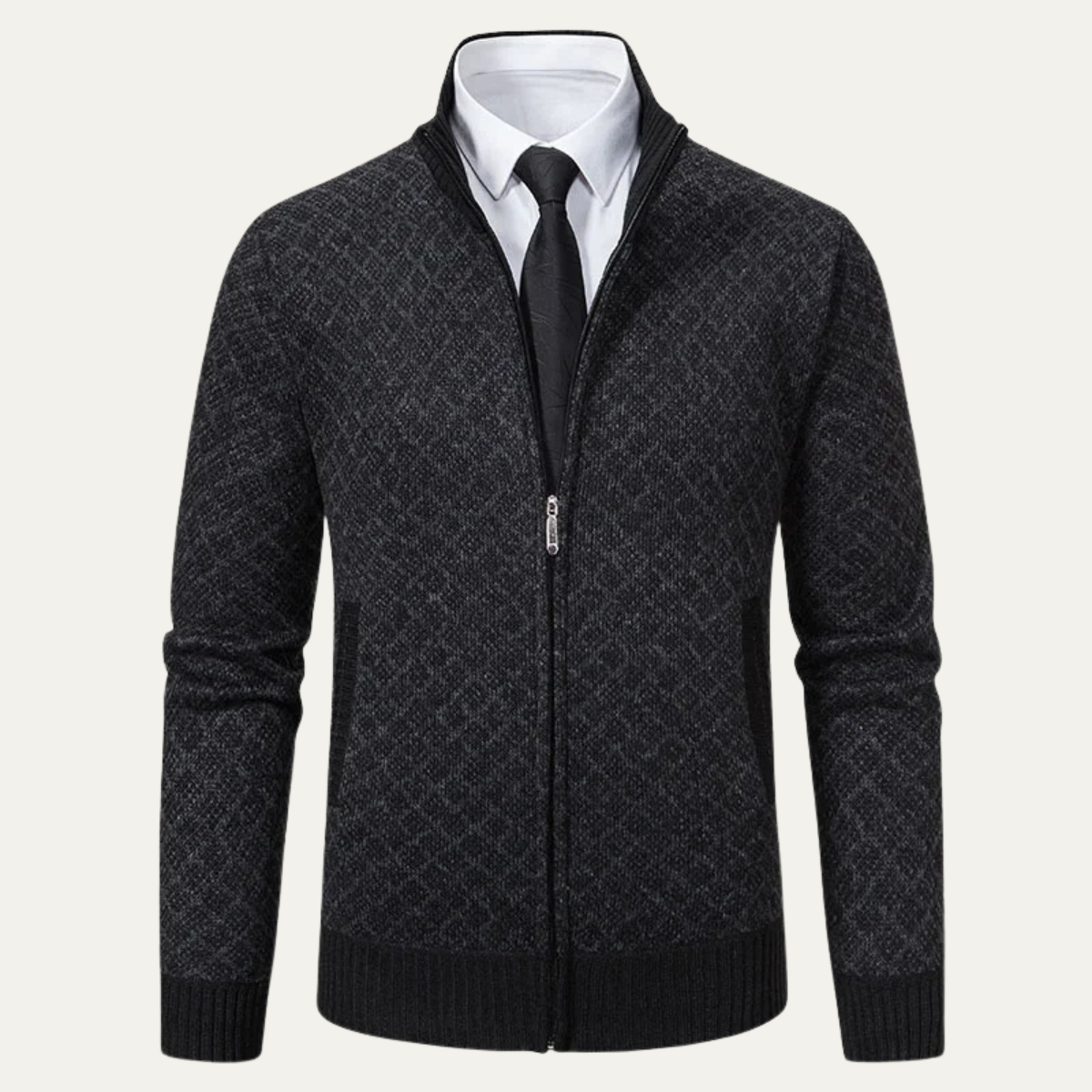 The Southbank – Cardigan Zippé Col Montant Motif Jacquard pour Homme