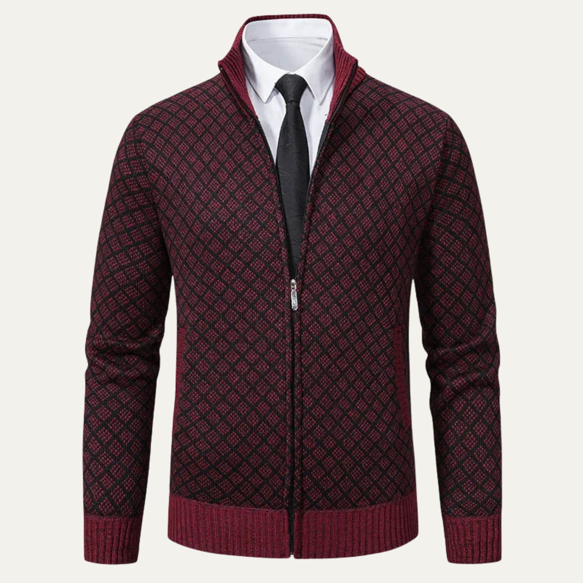 The Southbank – Cardigan Zippé Col Montant Motif Jacquard pour Homme