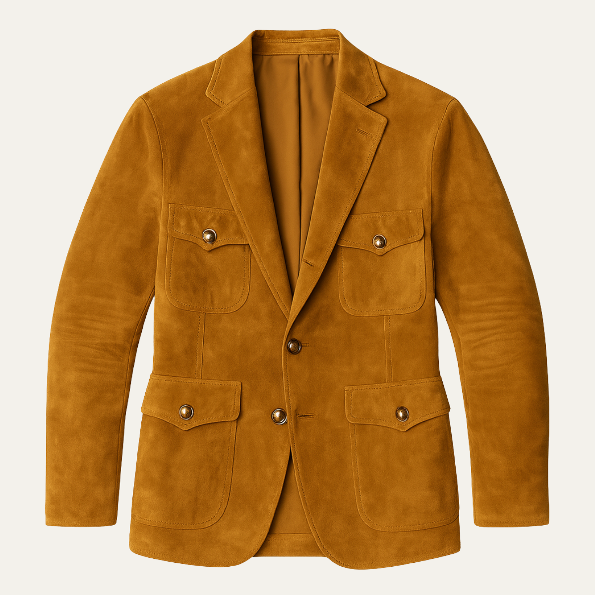 The Soverato - Blazer Décontracté Retro en Suède à Multi Poches pour Homme