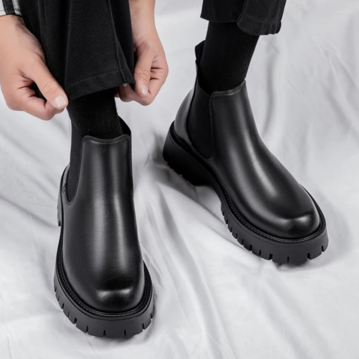 The Cagliari - Bottines Chelsea en Cuir à Plateforme de Style Britannique pour Hommes