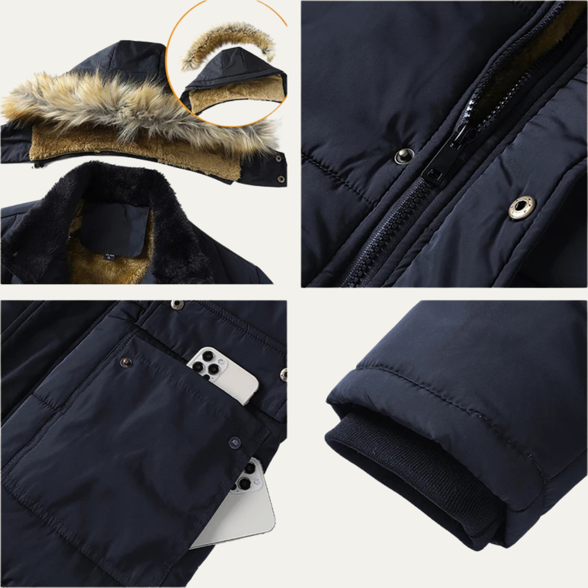 The Cremona - Parka à capuche pour homme avec col en fourrure d'hiver