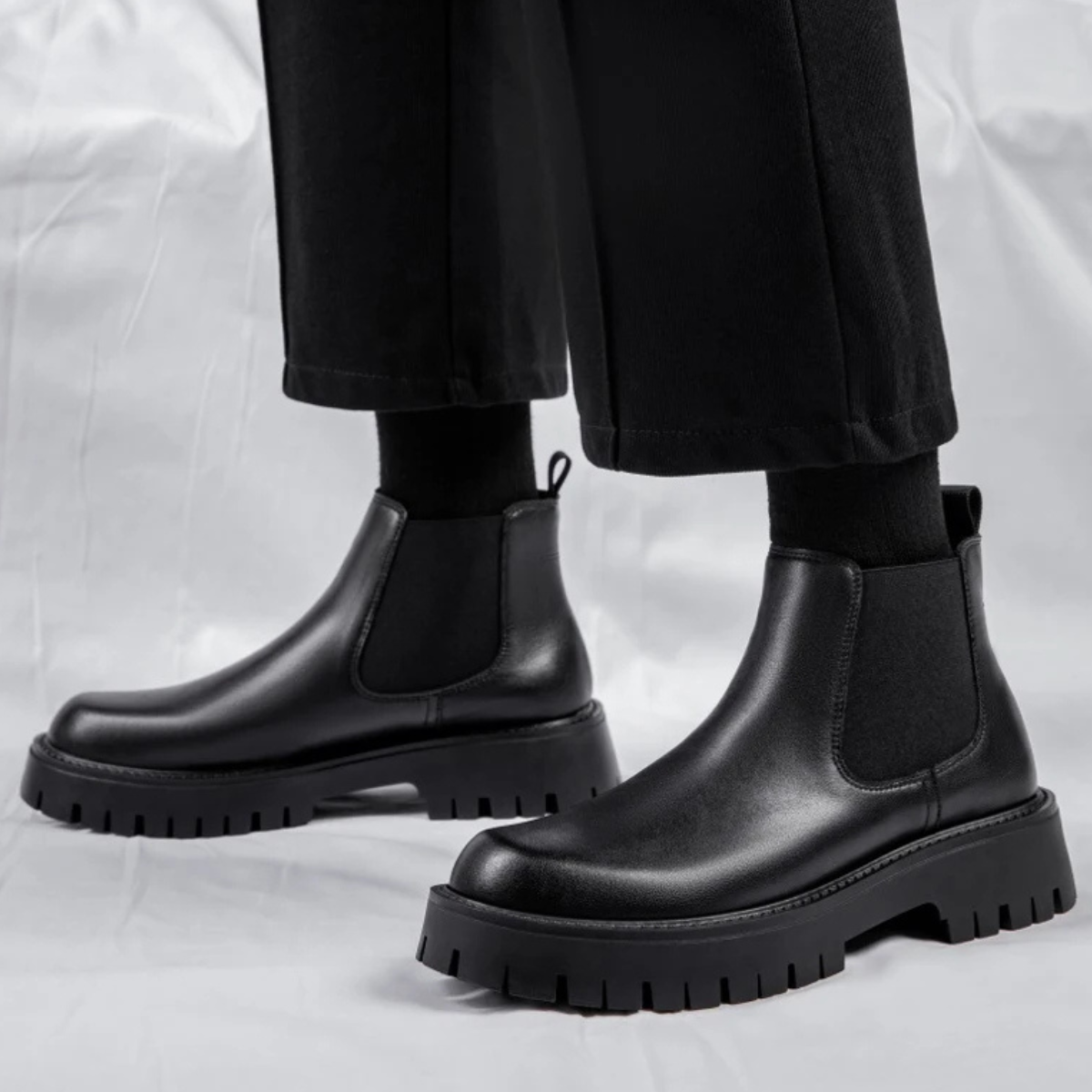 The Cagliari - Bottines Chelsea en Cuir à Plateforme de Style Britannique pour Hommes