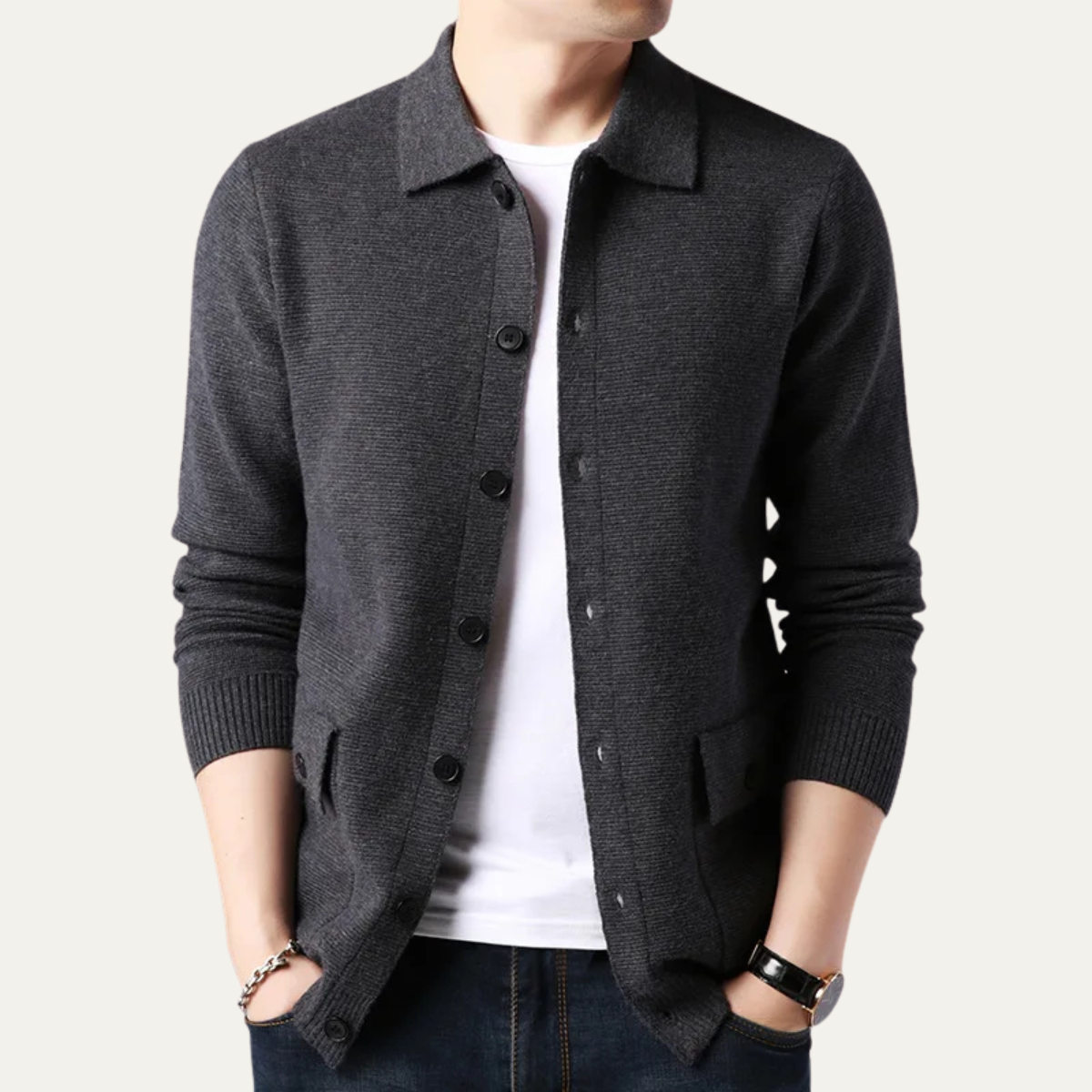 The Skye – Cardigan Col Chemise Boutonné Homme
