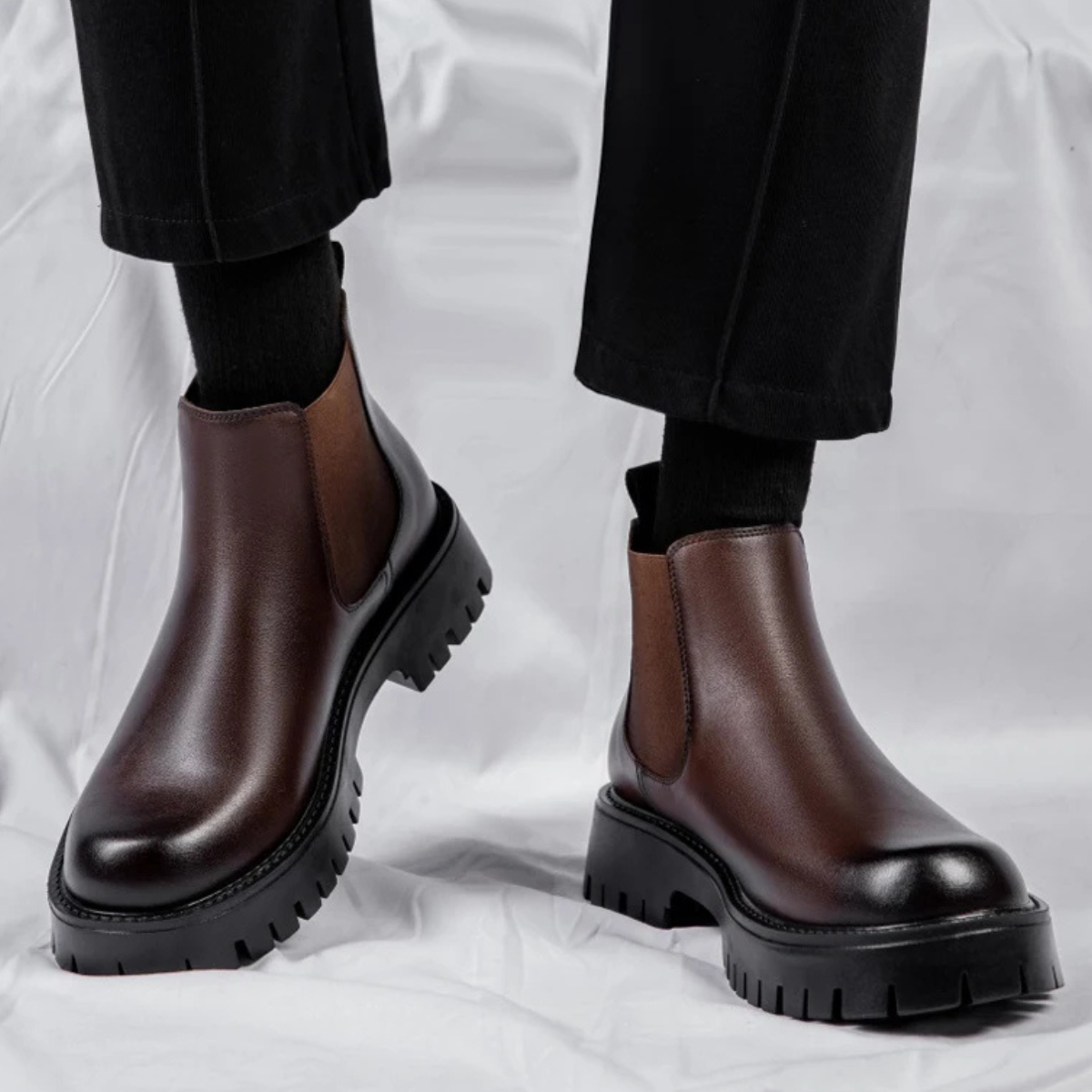 The Cagliari - Bottines Chelsea en Cuir à Plateforme de Style Britannique pour Hommes