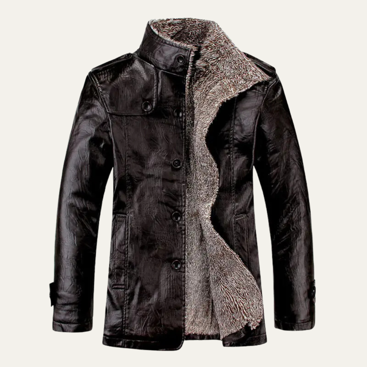 The La Spezia - Veste d'hiver en cuir pour homme, doublée polaire chaude, avec col montant
