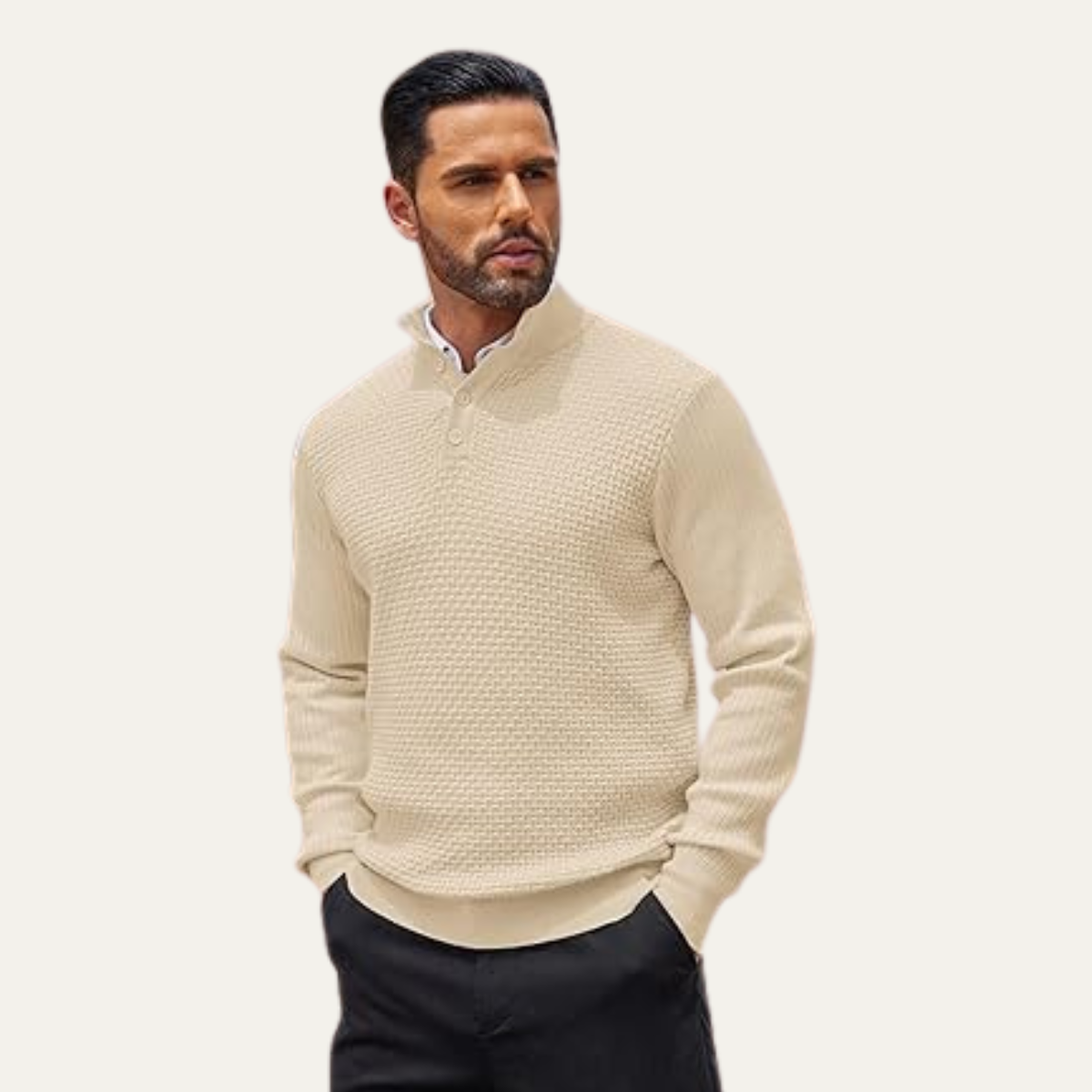 The Portofino - Pull Henley texturé en maille décontracté pour homme