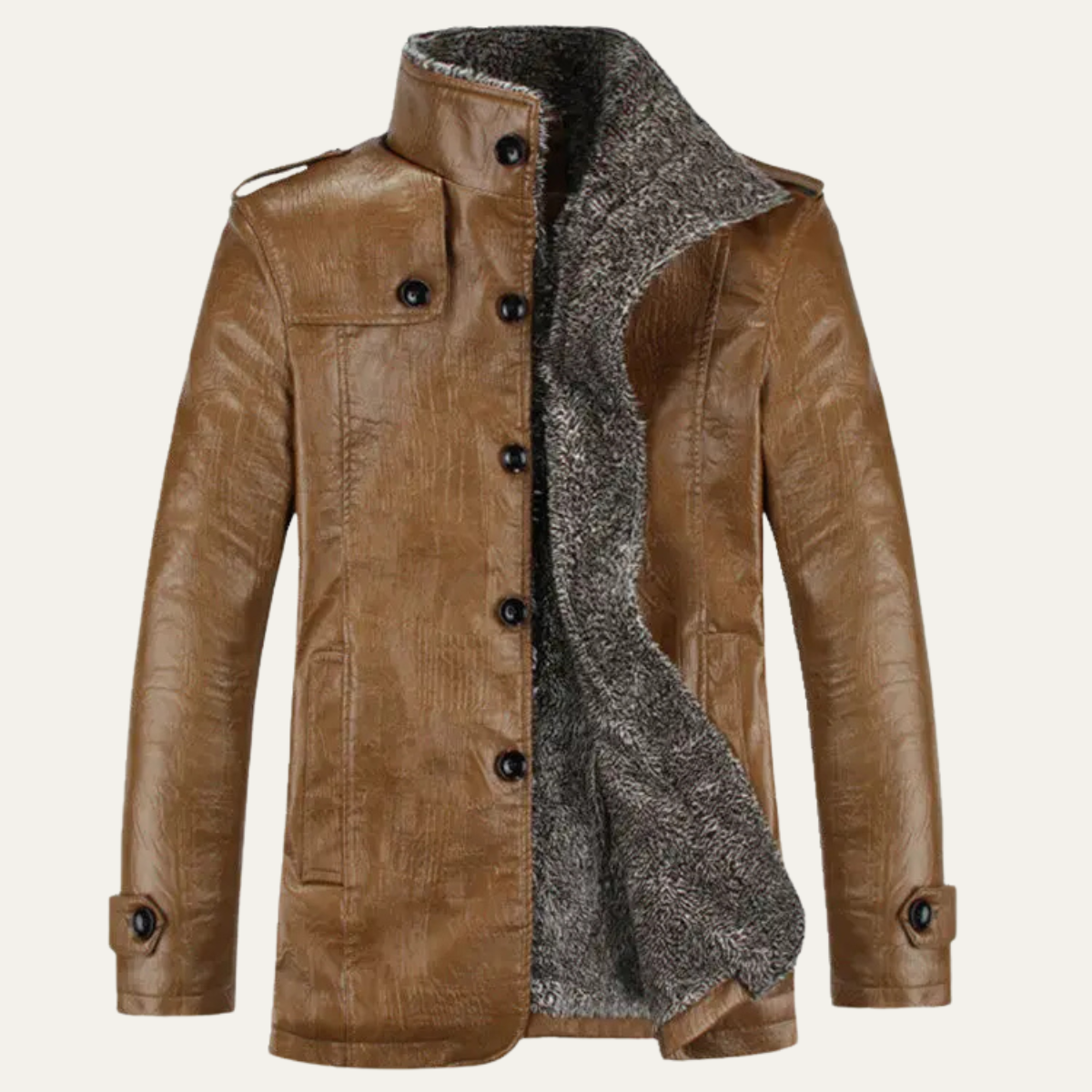 The La Spezia - Veste d'hiver en cuir pour homme, doublée polaire chaude, avec col montant