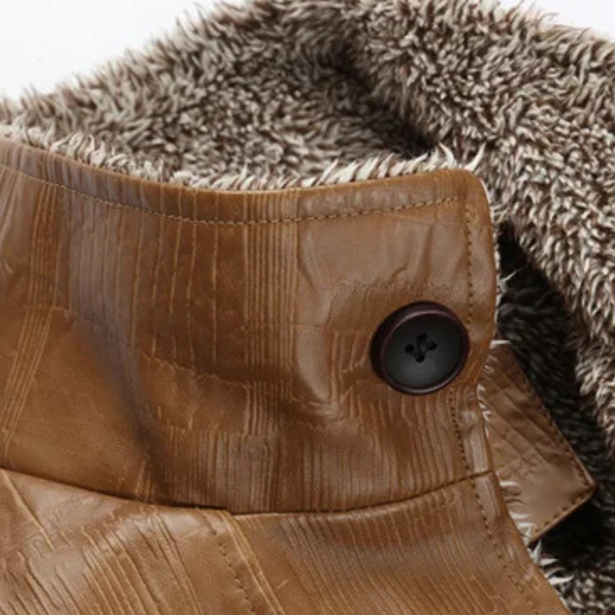 The La Spezia - Veste d'hiver en cuir pour homme, doublée polaire chaude, avec col montant