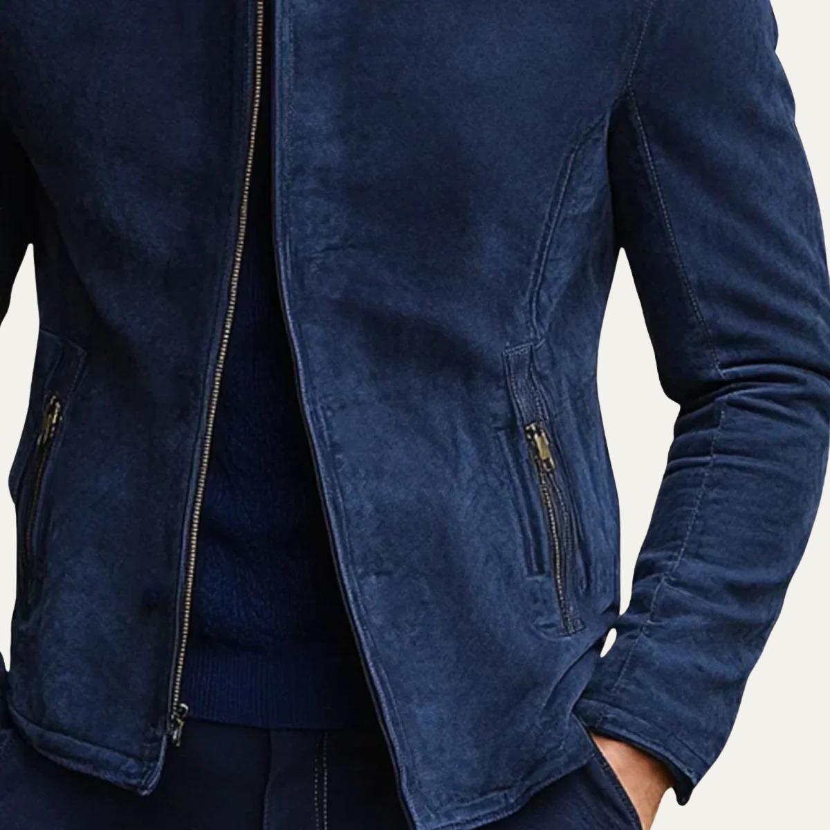 The Cirencester Blouson décontracté zippé en suède bleu marine pour homme