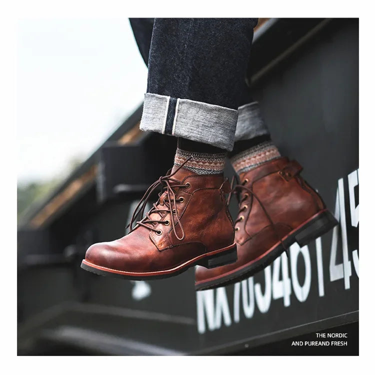 The Lucca Bottines Vintage en Cuir à Lacets pour Homme