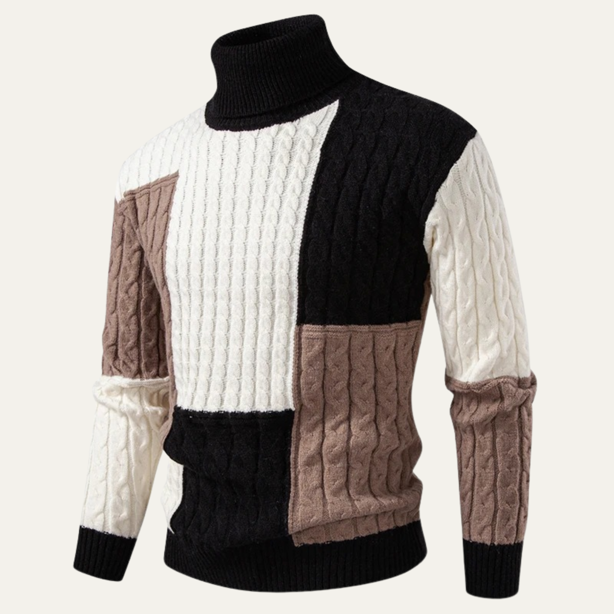 The Bevagna – pull à col roulé en maille patchwork color block pour homme