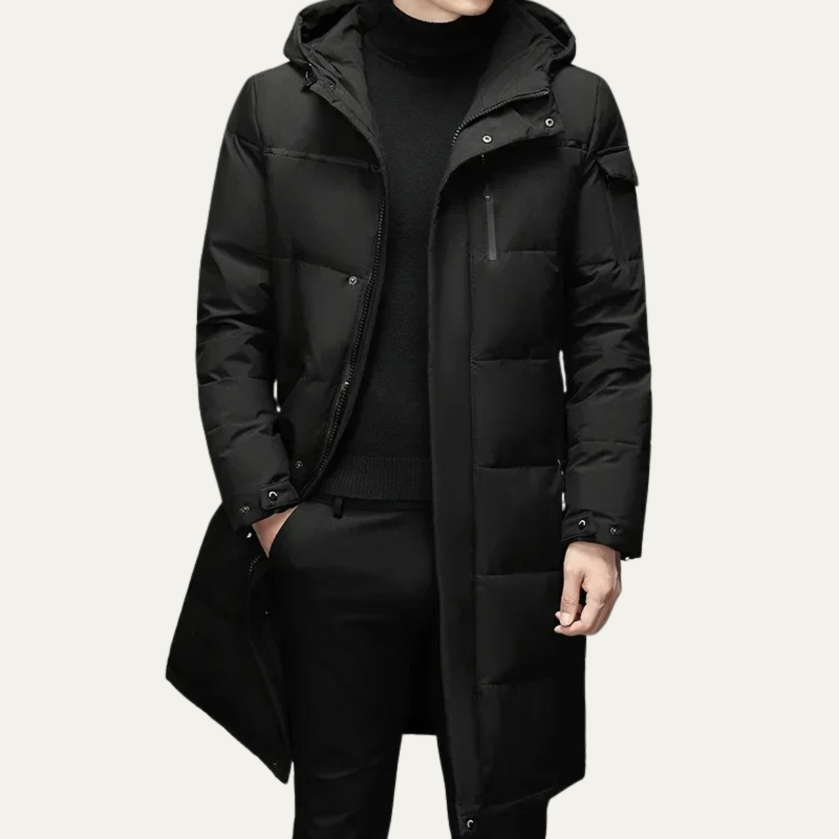 The Woking Manteau matelassé long thermique noir pour homme avec capuche