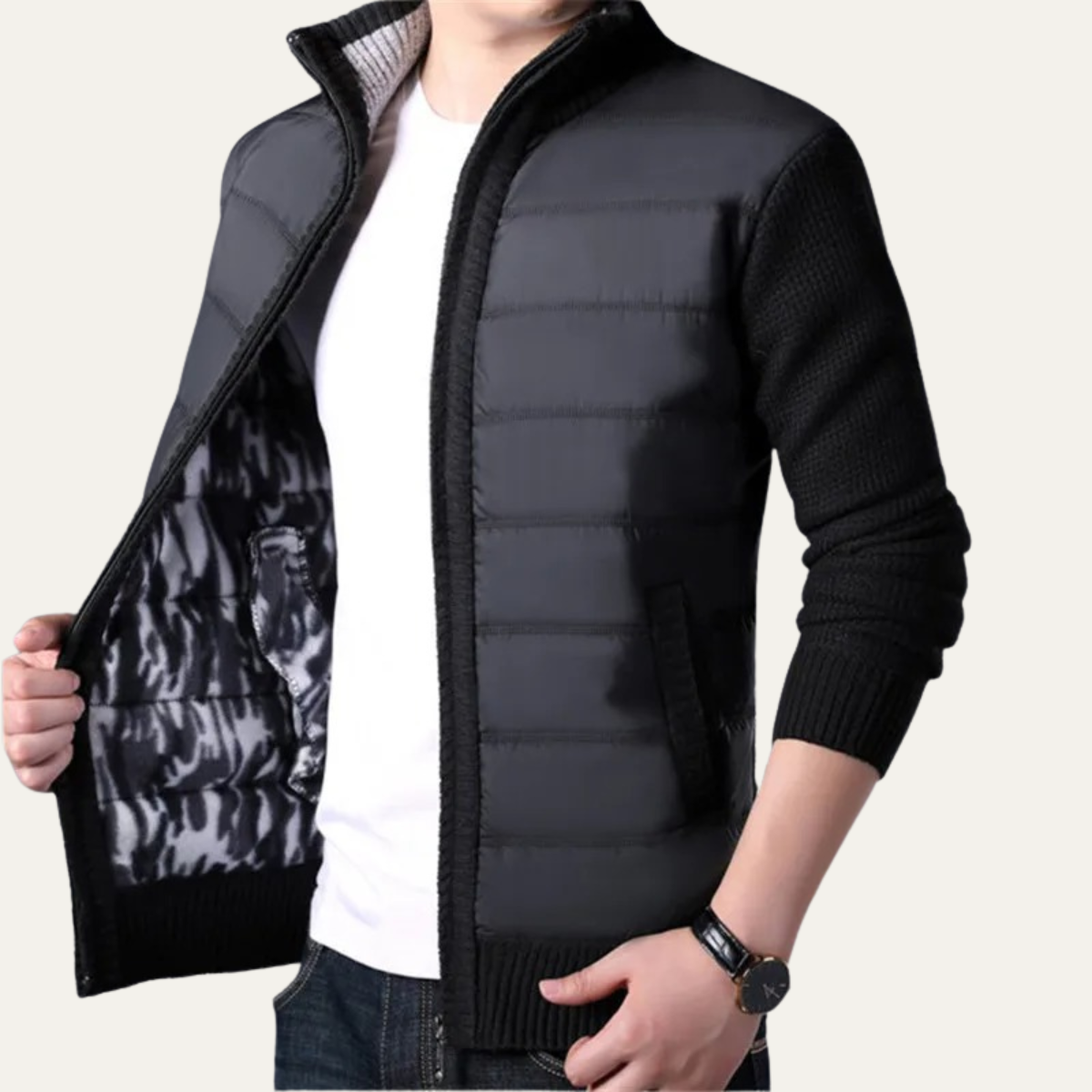 The Dundee Doudoune d’hiver zippée avec manches en tricot pour homme