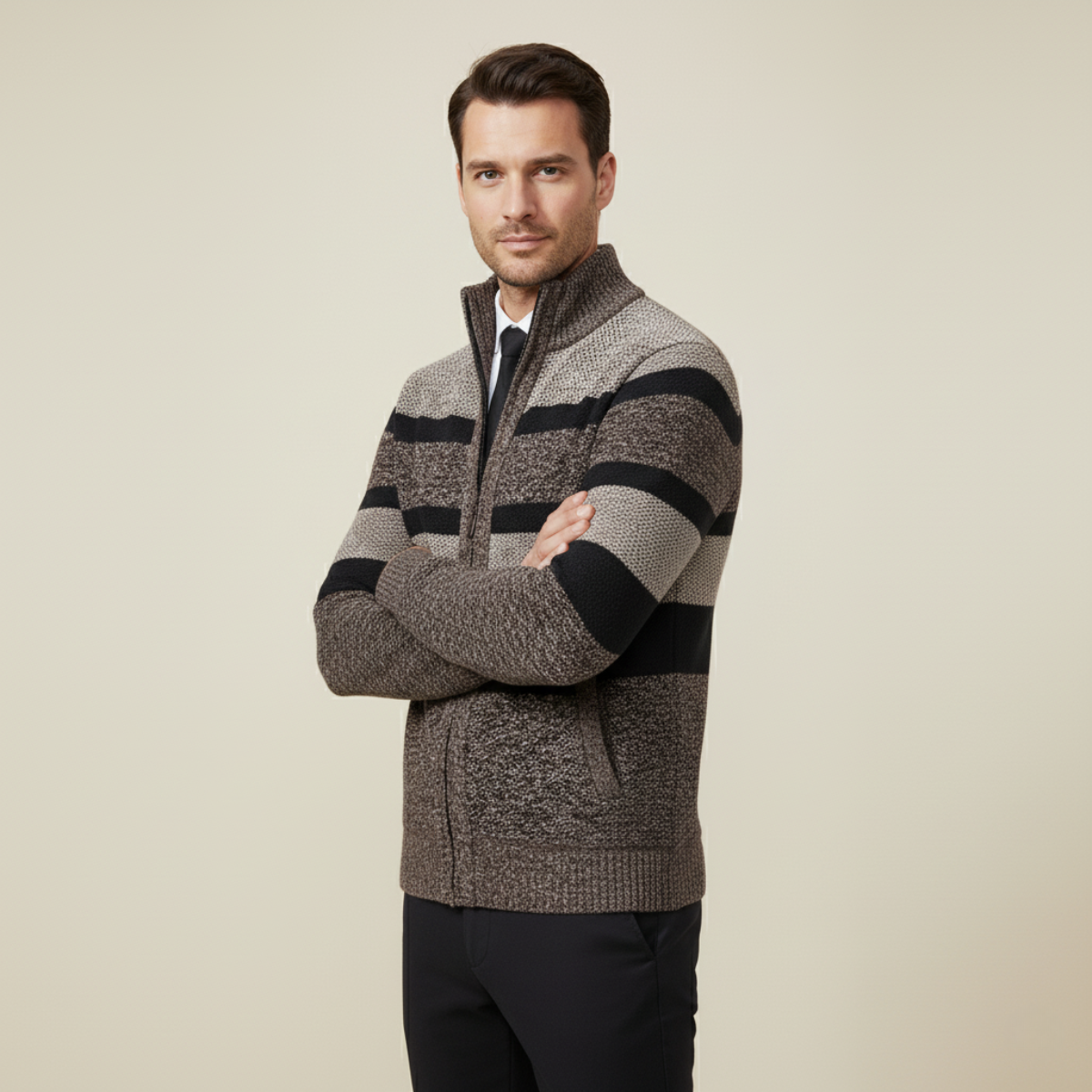 The Desenzano – Cardigan Tricotée Zippée à Rayures Homme