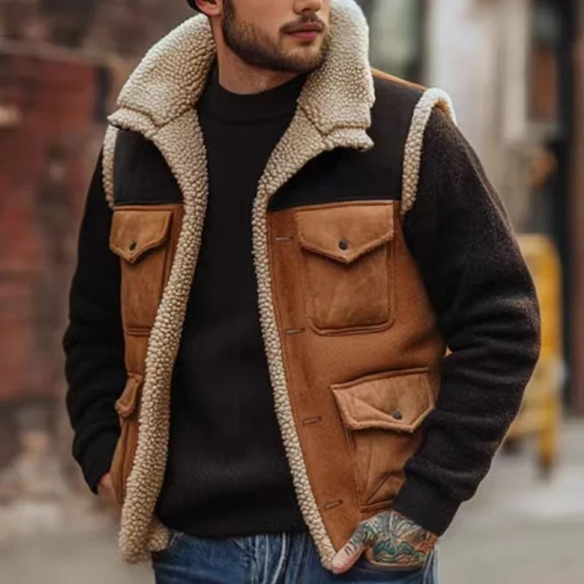 The Rhyl – Gilet Sherpa Homme Sans Manches Suédine Chaud