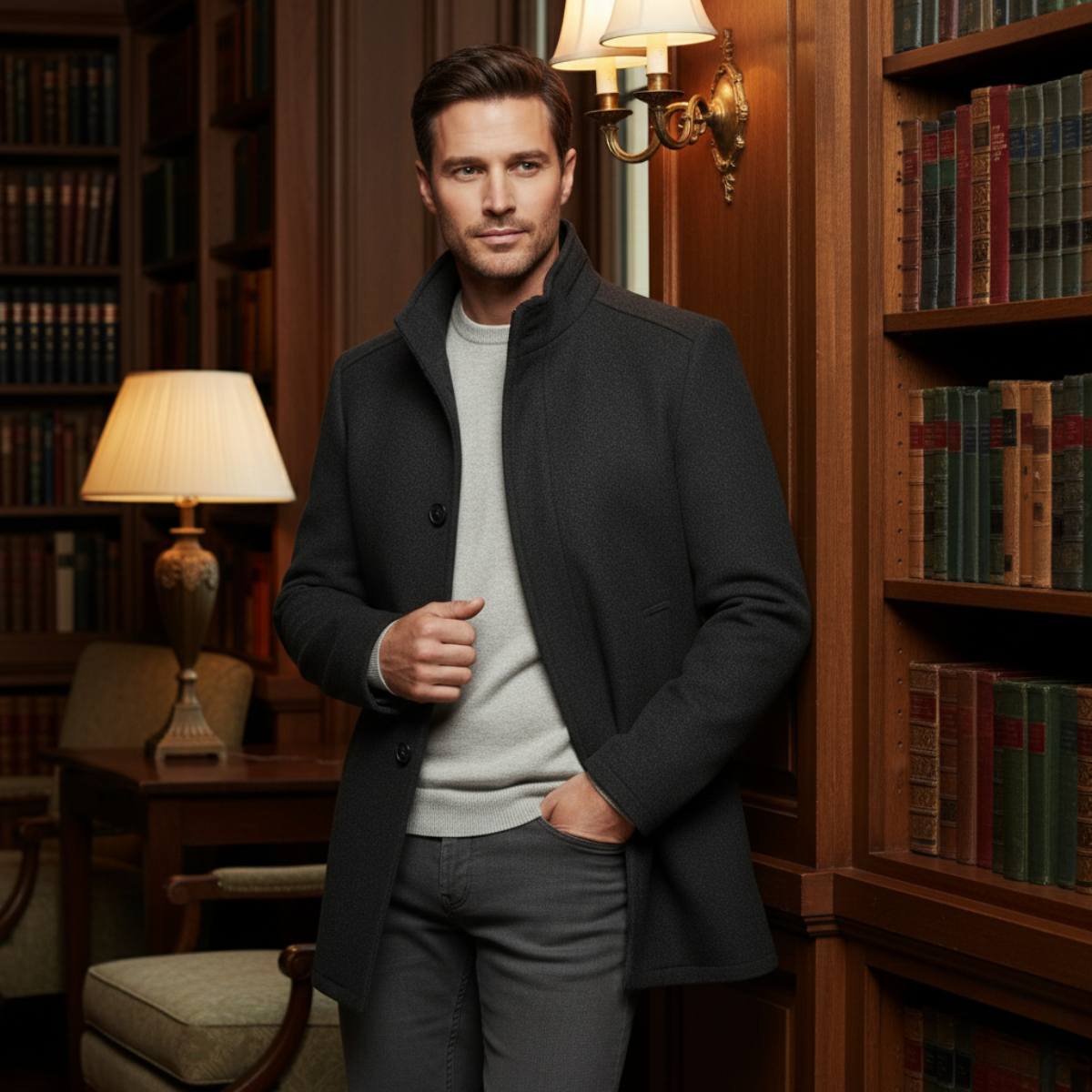 The Aldeburgh Manteau boutonné en laine mélangée pour homme avec doublure chaude