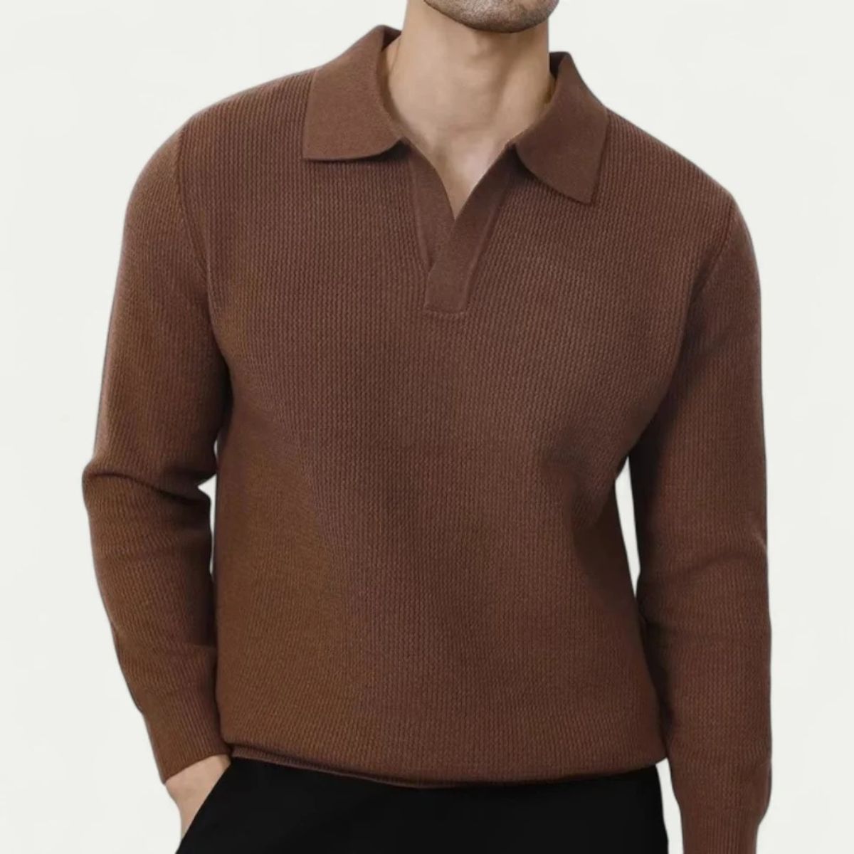 The Portofino - Polo à manches longues en tricot pour homme - Col ouvert