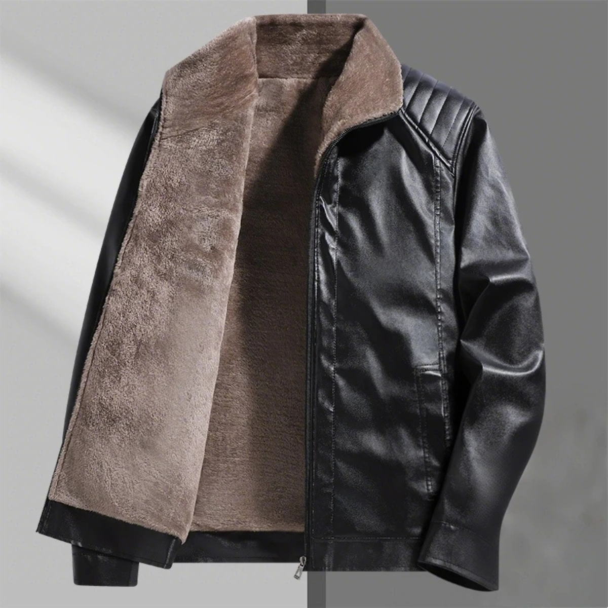 The Rosehill - Manteau en Cuir à Zip Doublé en Fleece Classique pour Hommes