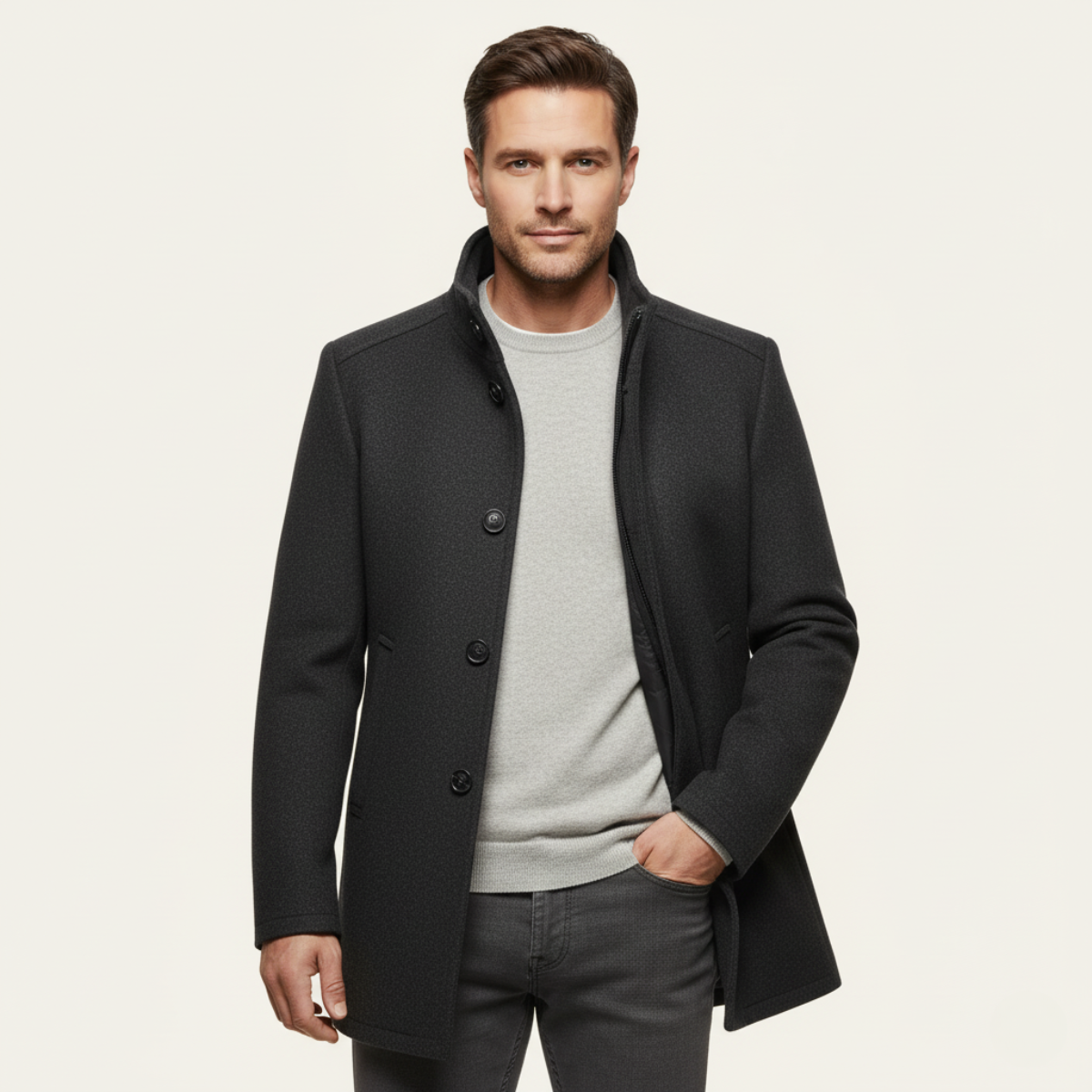 The Aldeburgh - Manteau pour homme en laine mélangée boutonné avec doublure chaude