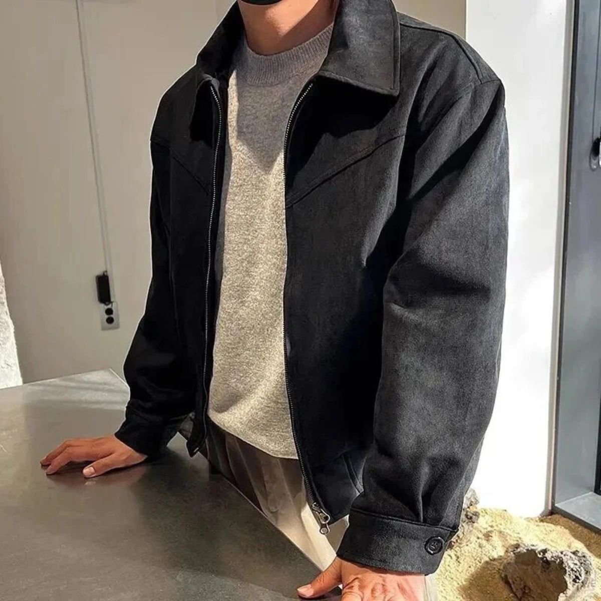 The Madrid - Blouson aviateur classique en cuir suédé pour homme