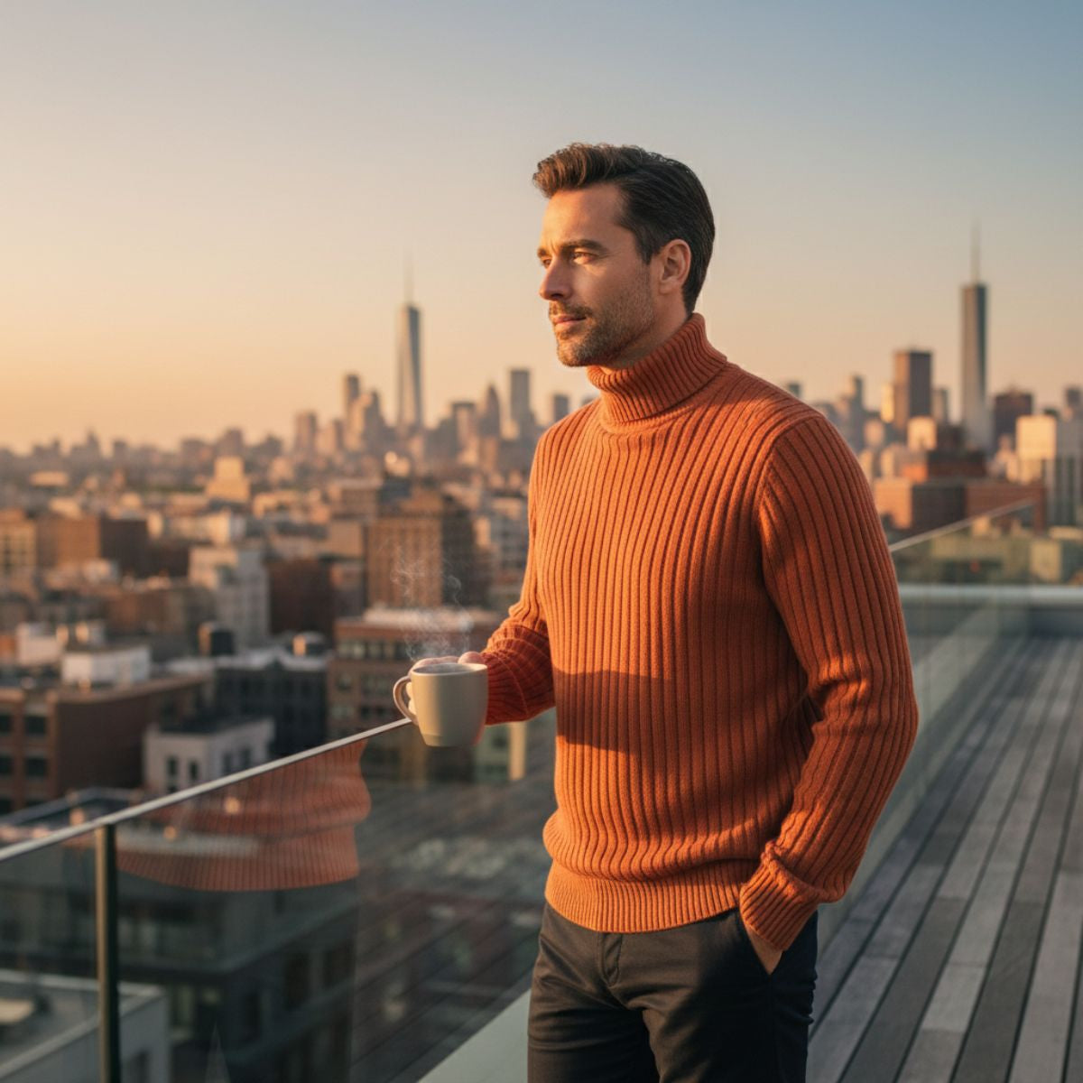 The Manchester - Pull Col Roulé en Laine Côtelé pour Homme