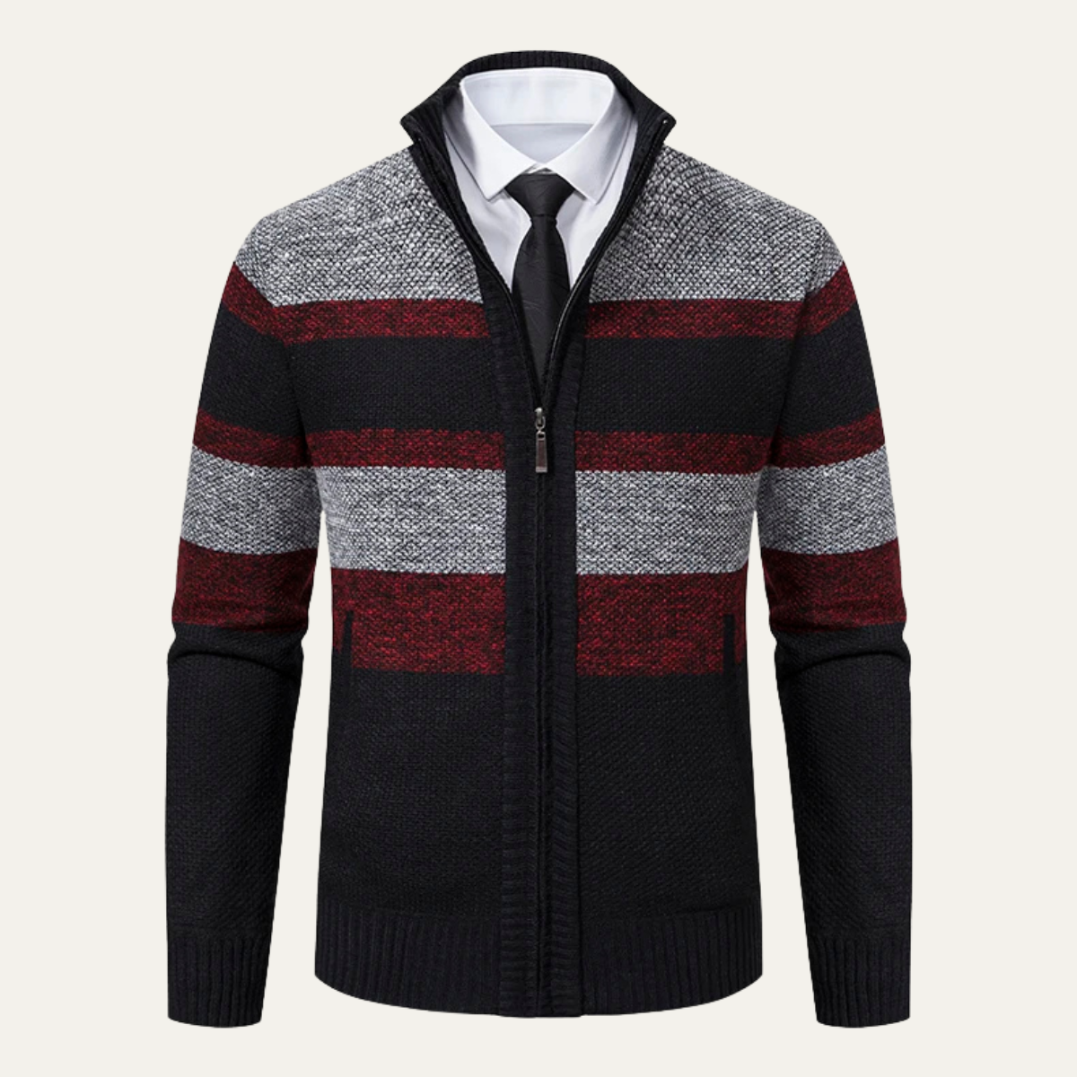 The Desenzano – Cardigan Tricotée Zippée à Rayures Homme
