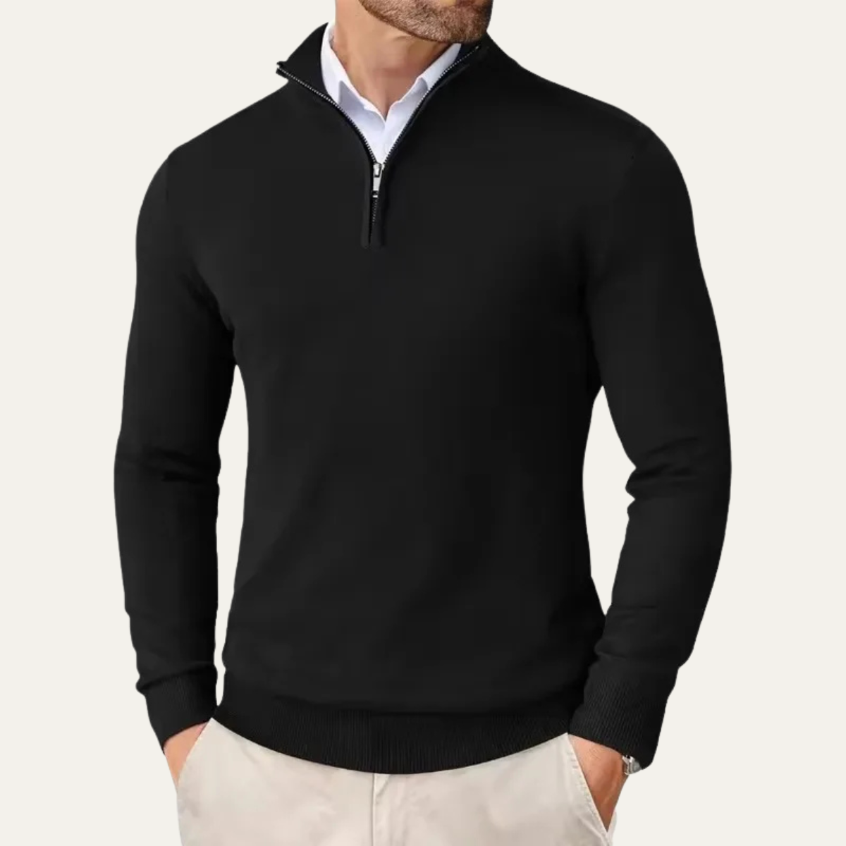 The Elmwood - Pull en tricot à col haut et fermeture éclair quart de longueur pour homme